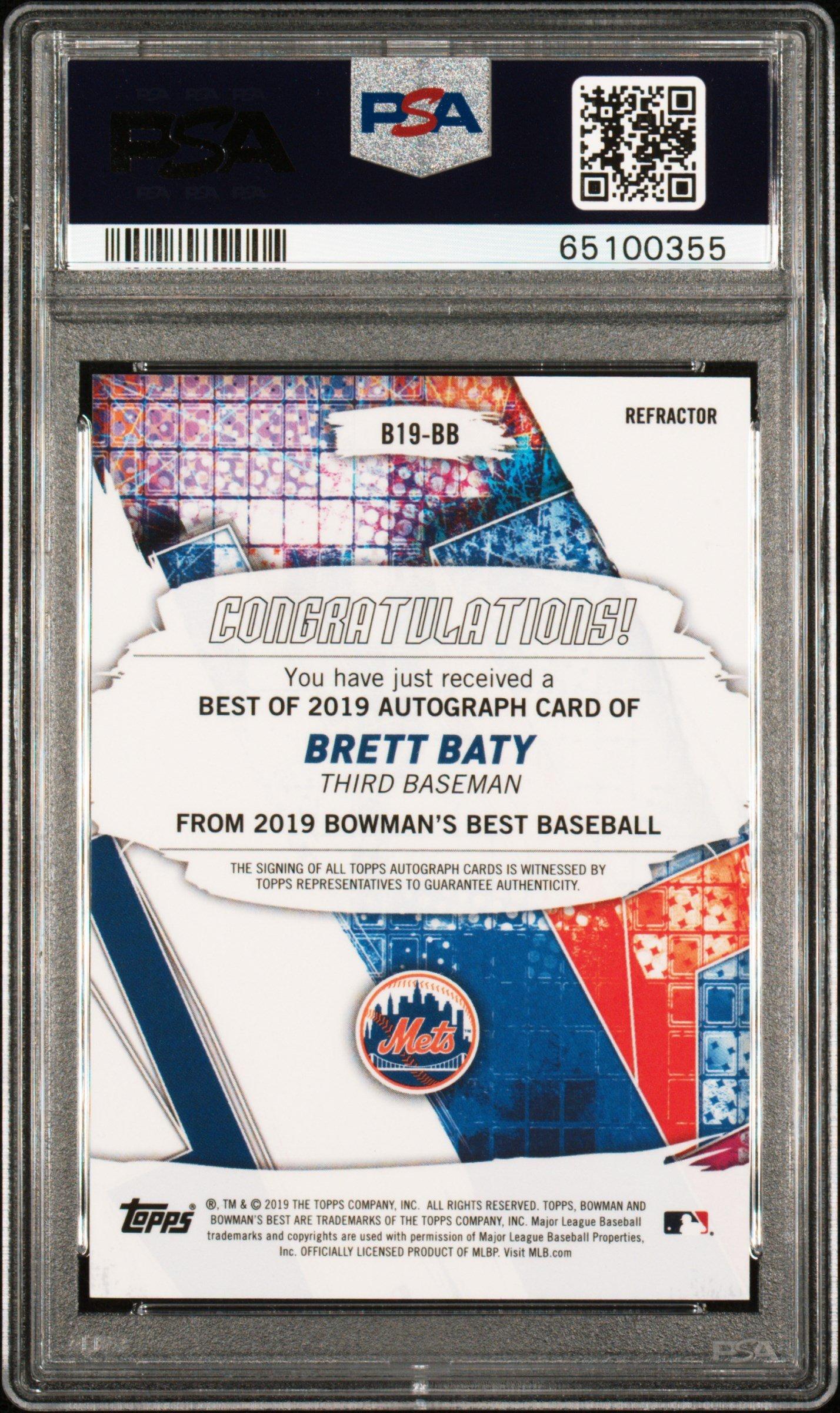 2019 Bowman's Best Best Of 2019 Autographs B19bb Brett Baty Refractor PSA 10