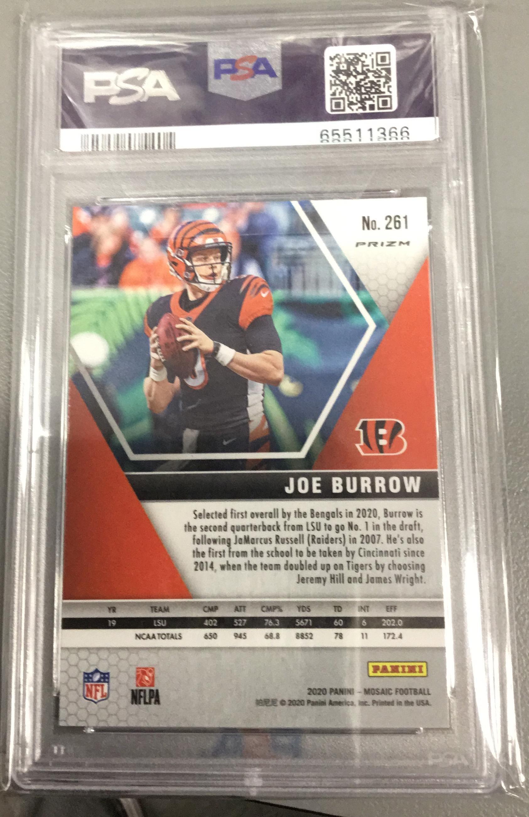 2020 Panini Mosaic Joe Burrow Reactive Gold PSA 10