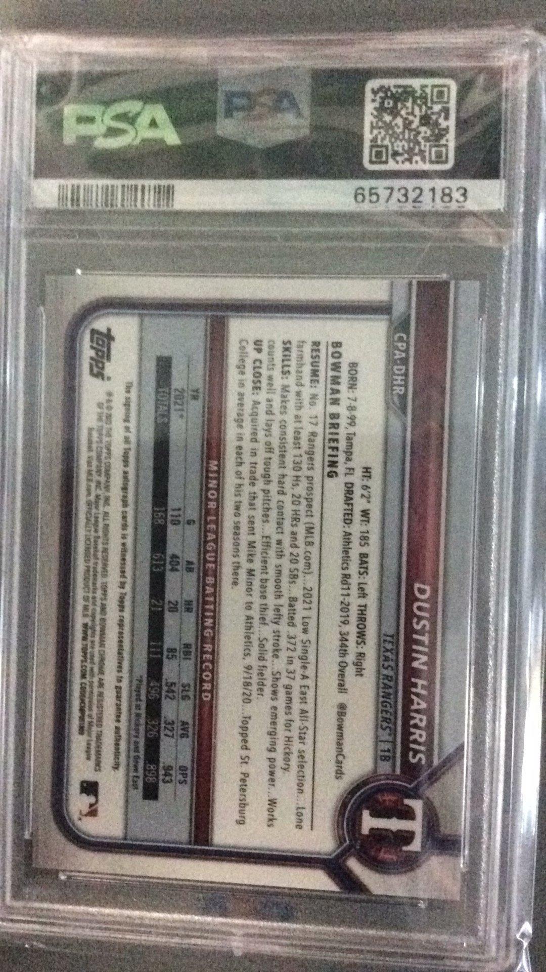 2022 Bowman Chrome Prospect Autographs Cpadhr Dustin Harris PSA 10