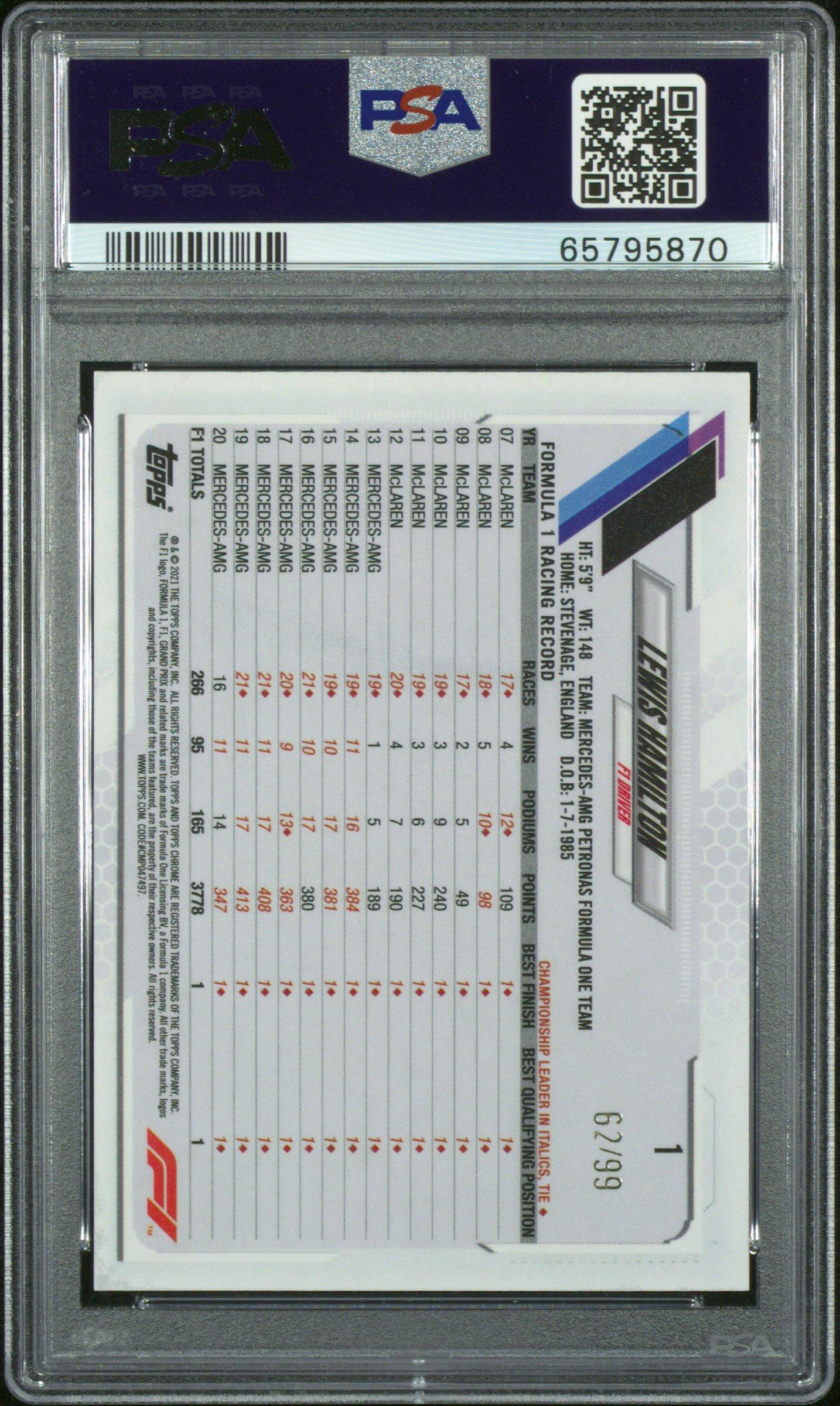 2021 Topps Chrome Formula 1 1 Lewis Hamilton Green Raywave Refractor PSA 10