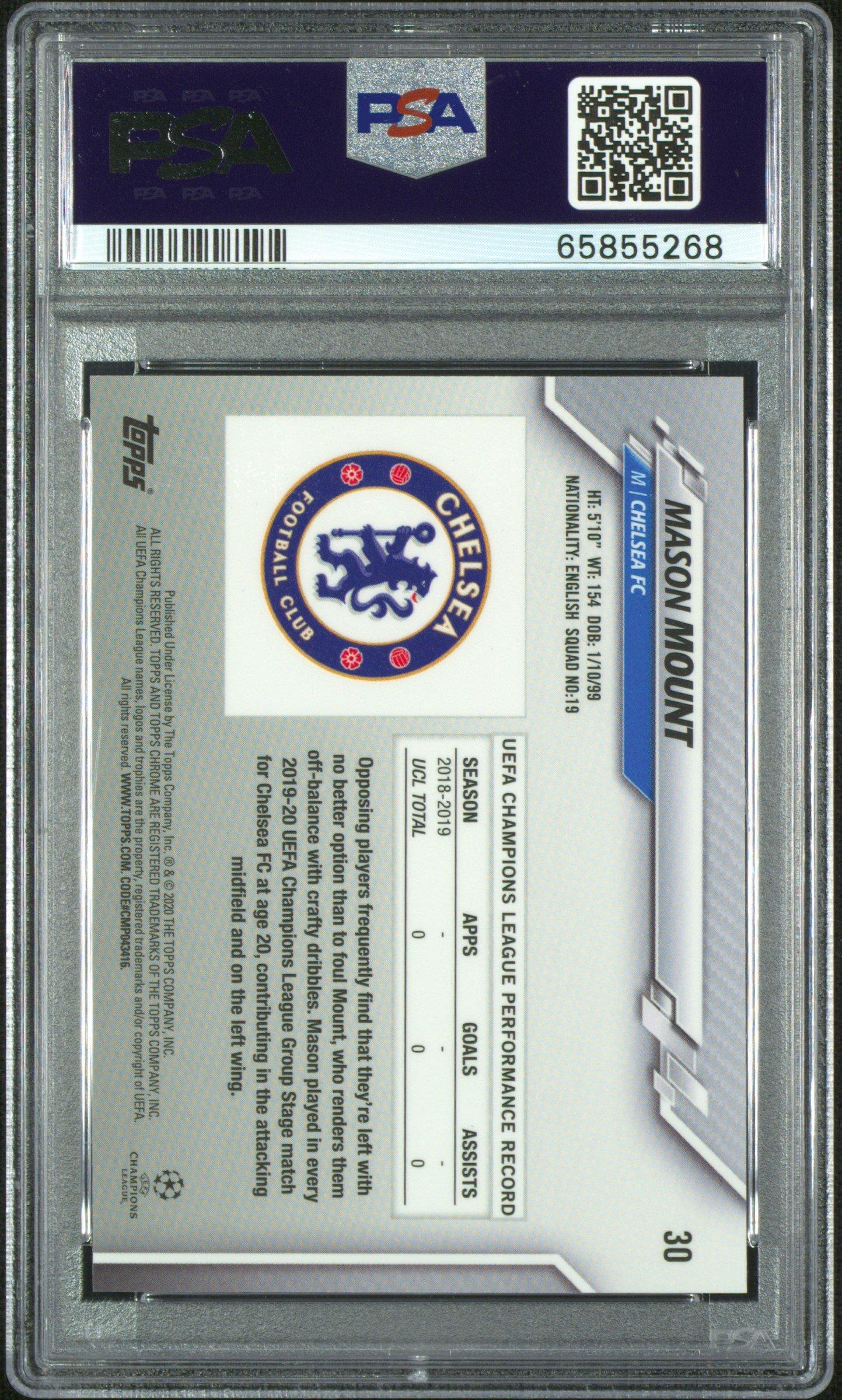 2019 Topps Chrome Uefa Champions League Sapphire Edition 30 Mason Mount PSA 10