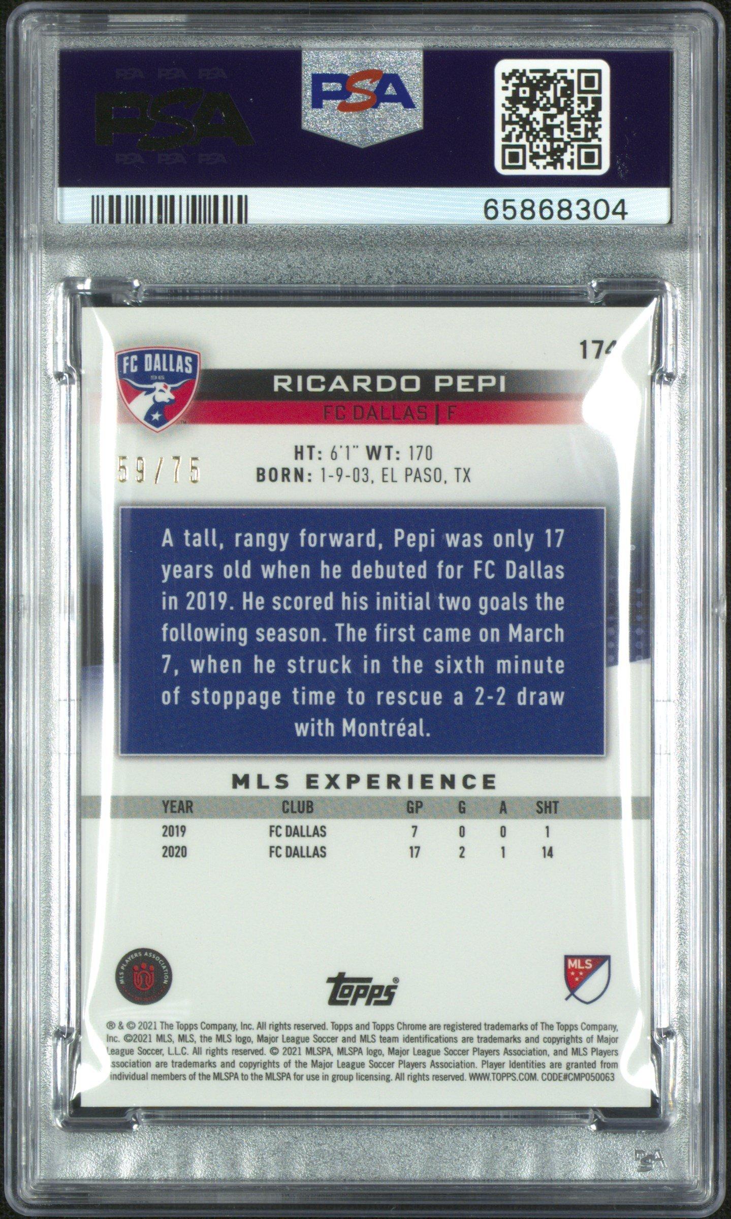 2021 Topps Chrome Mls Sapphire Edition 174 Ricardo Pepi Green PSA 9