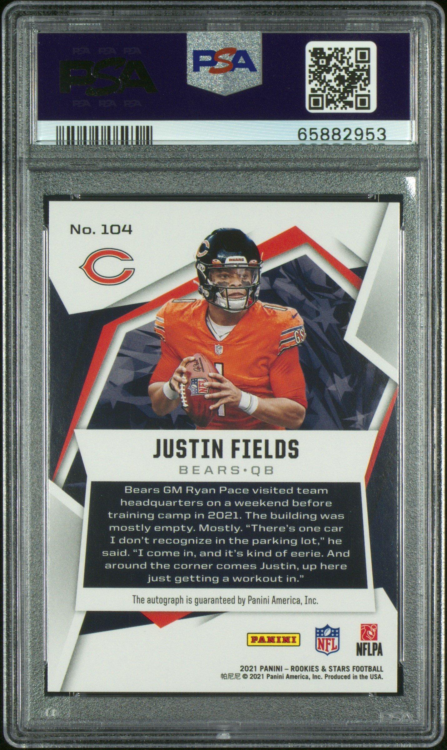 2021 Panini Rookies & Stars 104 Justin Fields Signature-gold PSA 9