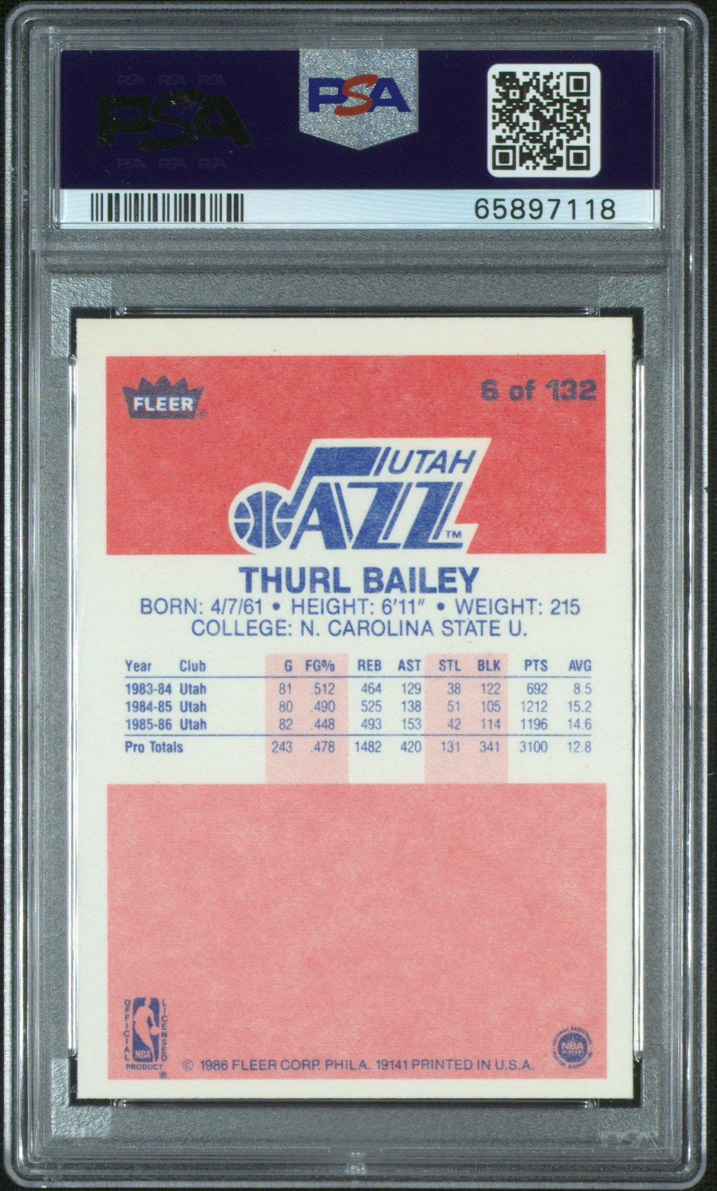 1986 Fleer 6 Thurl Bailey PSA 9