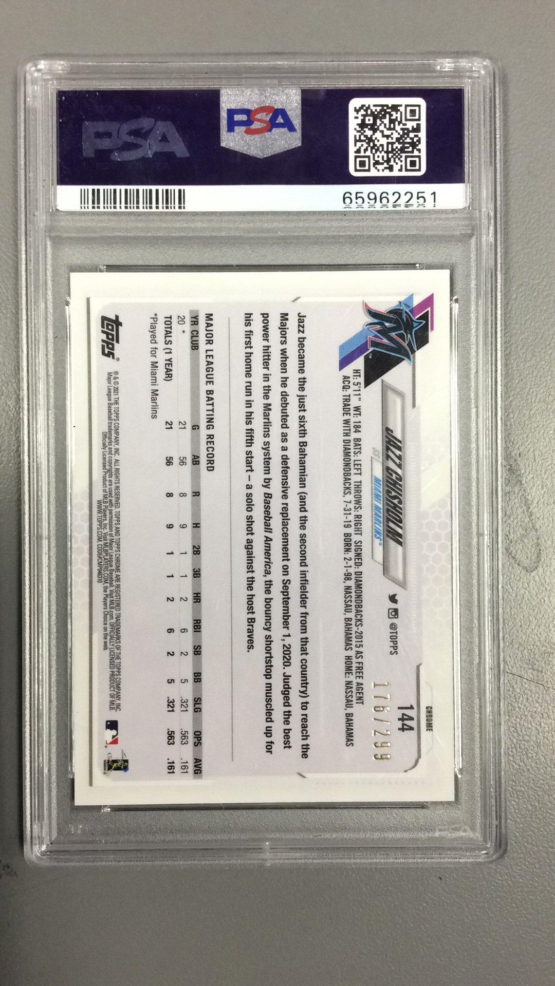 2021 Topps Chrome 144 Jazz Chisholm Purple Refractor PSA 10