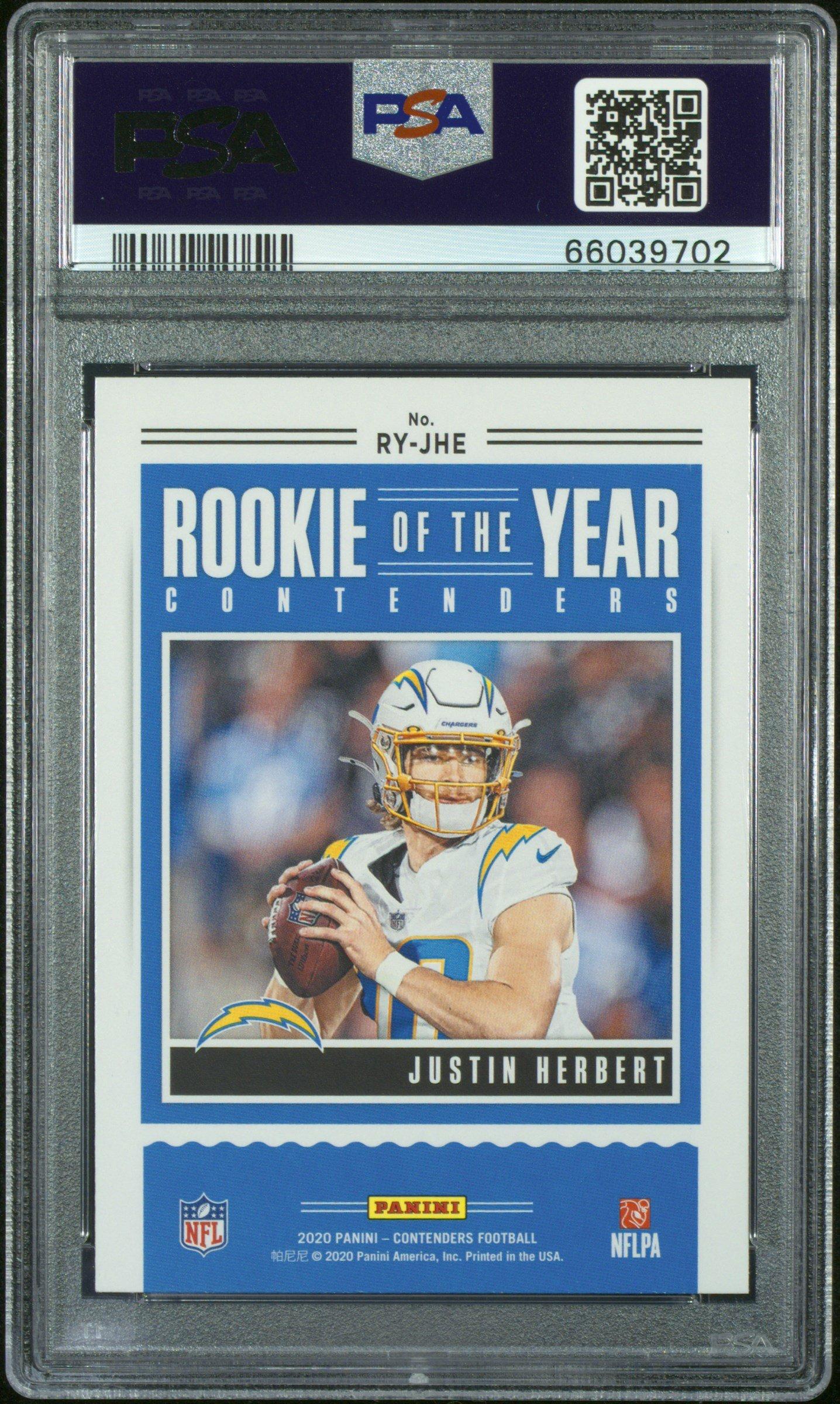 2020 Panini Contenders Rookie Of The Year Contenders Ryjhe Justin Herbert PSA 10