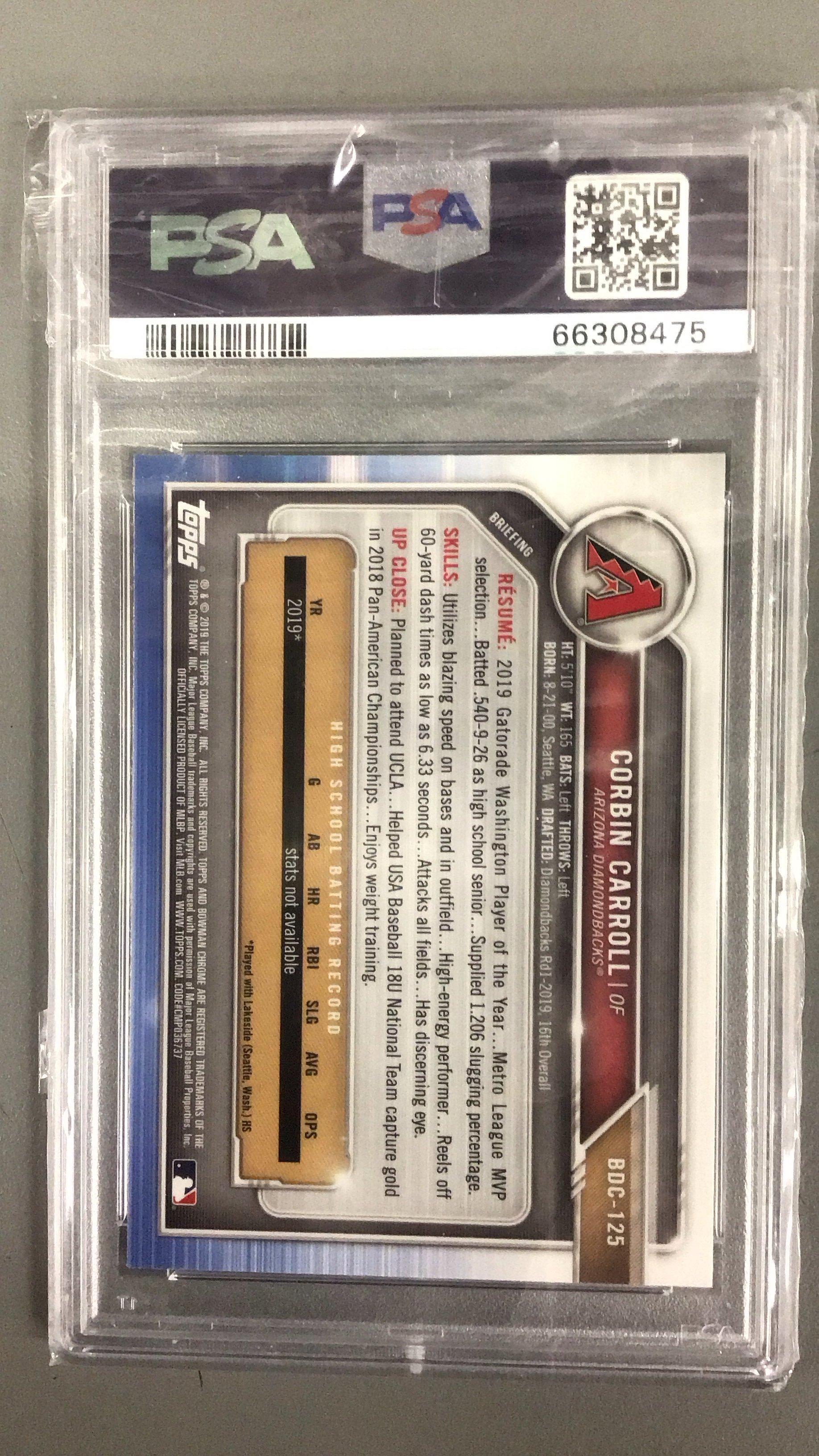 2019 Bowman Draft Chrome Sapphire Edition Bdc125 Corbin Carroll PSA 10