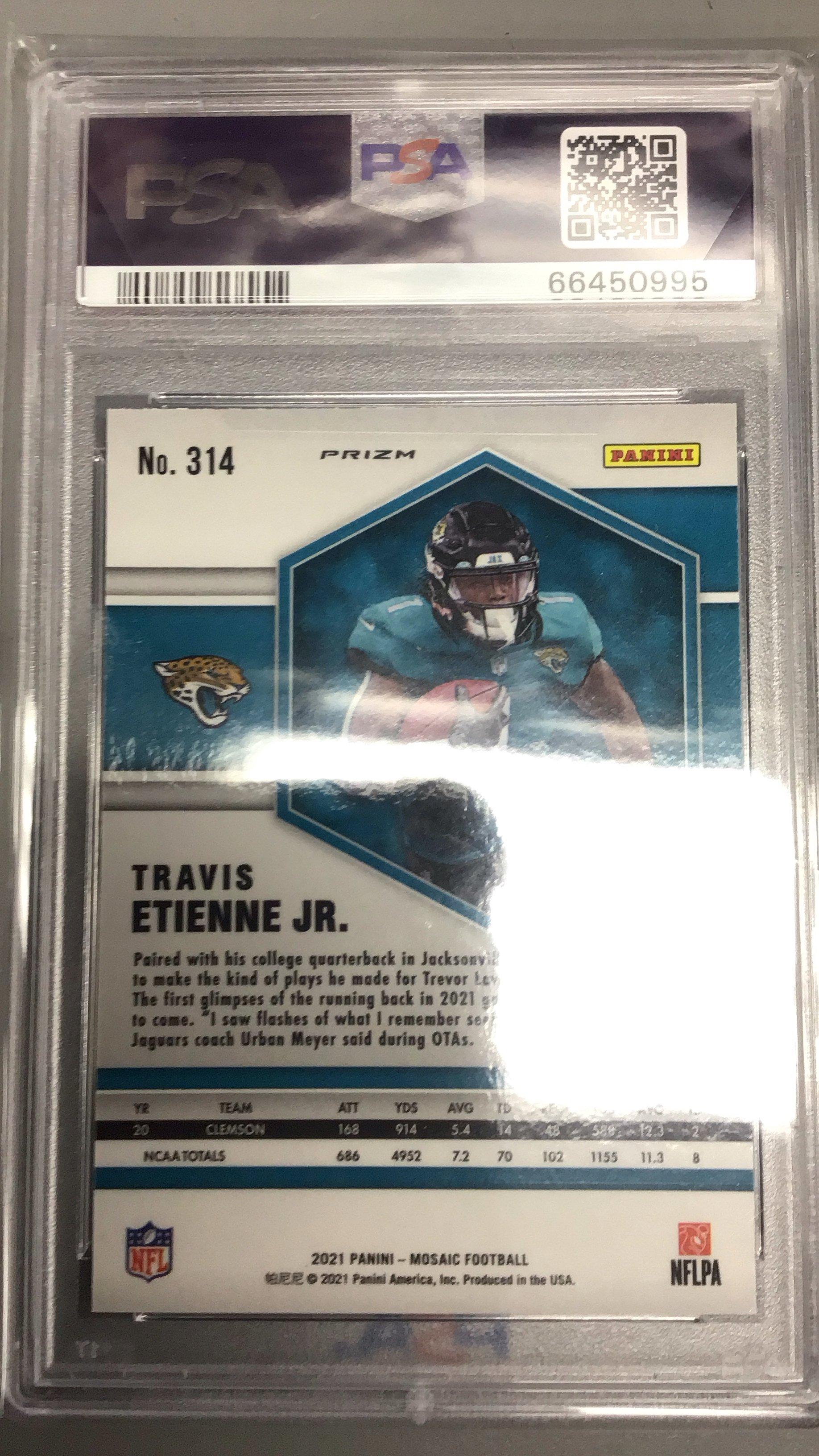 2021 Panini Mosaic 314 Travis Etienne Jr. Green Mosaic PSA 9