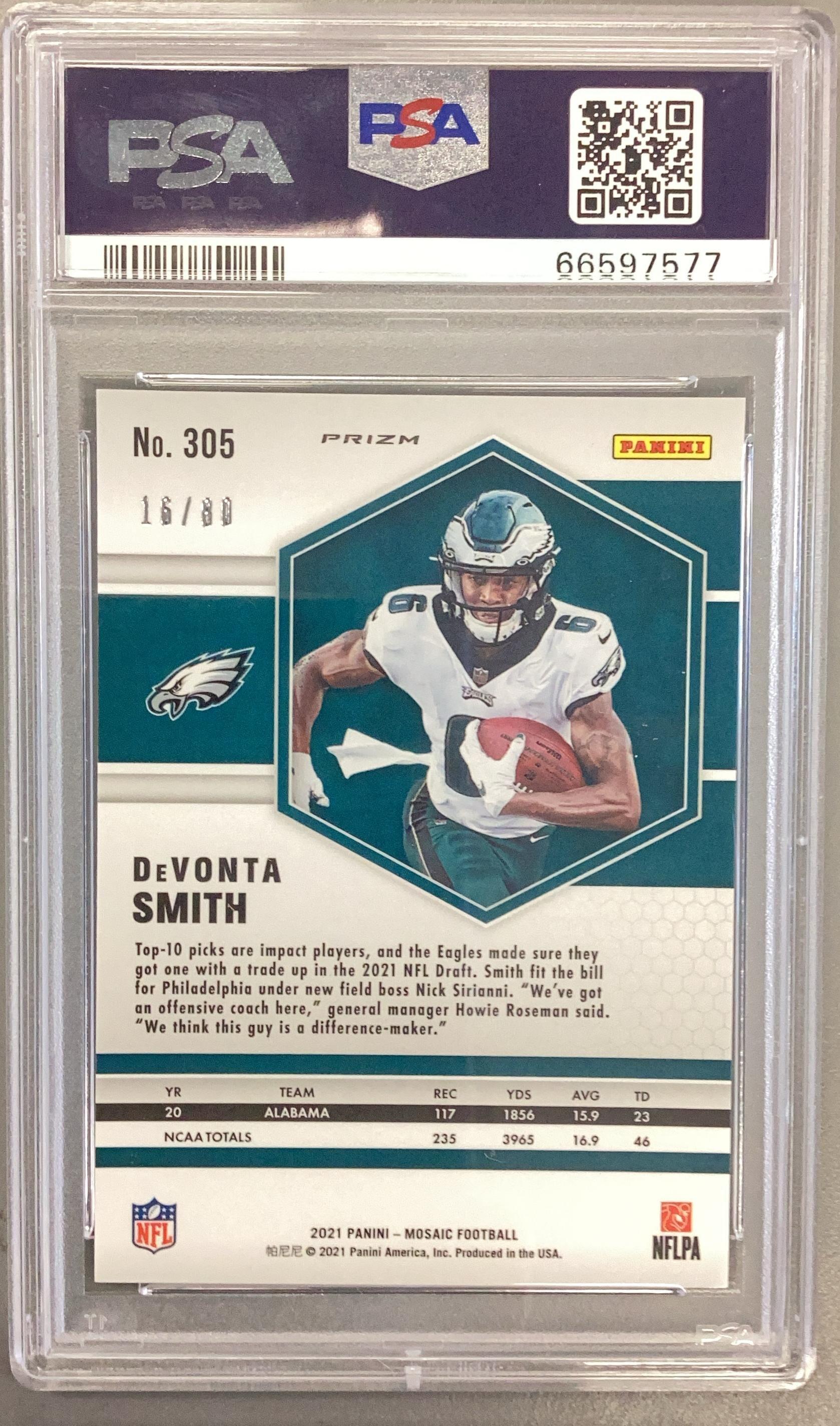 2021 Panini Mosaic 305 Devonta Smith Fusion Red/yellow Choice PSA 9