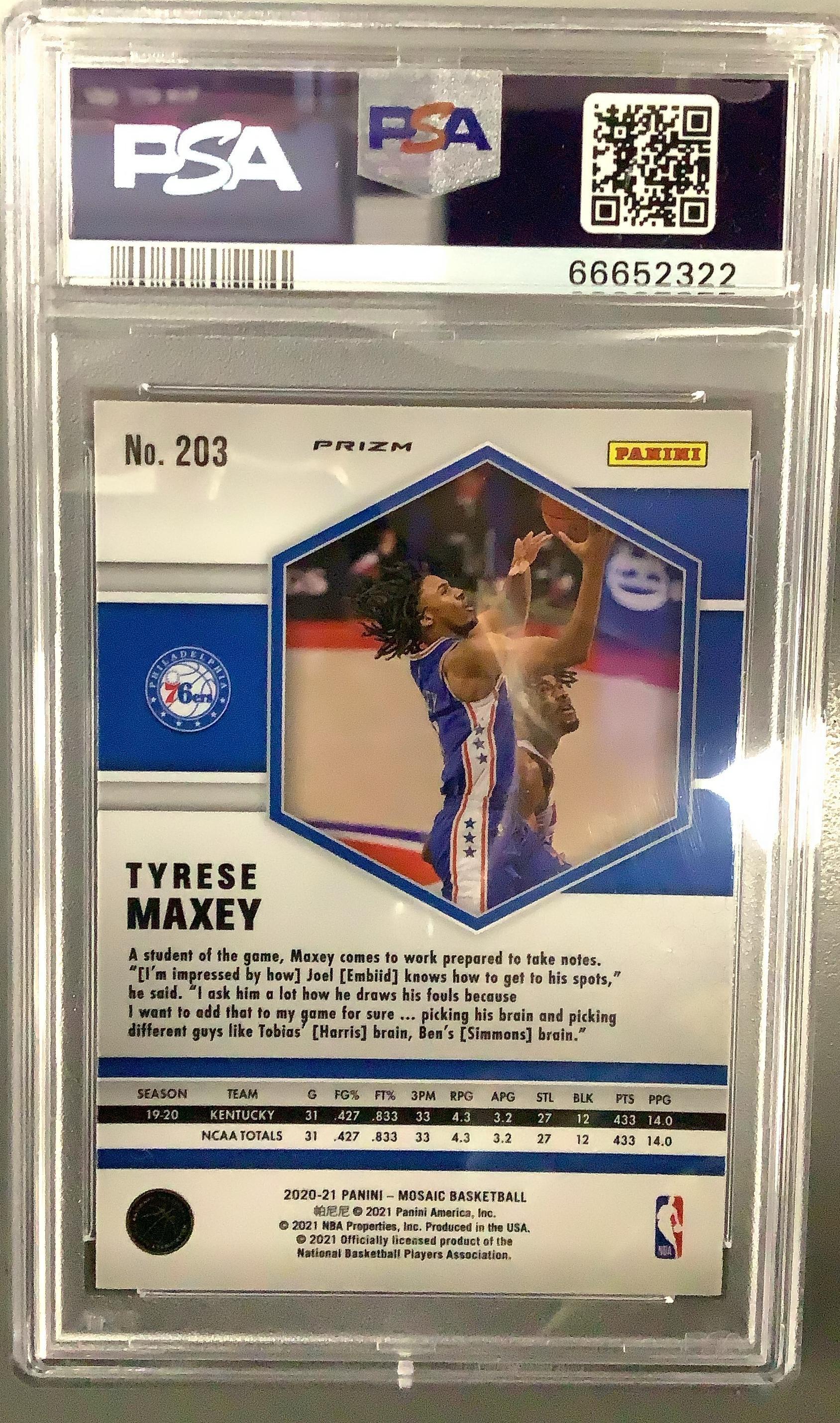 2020 Panini Mosaic 203 Tyrese Maxey Mosaic PSA 9