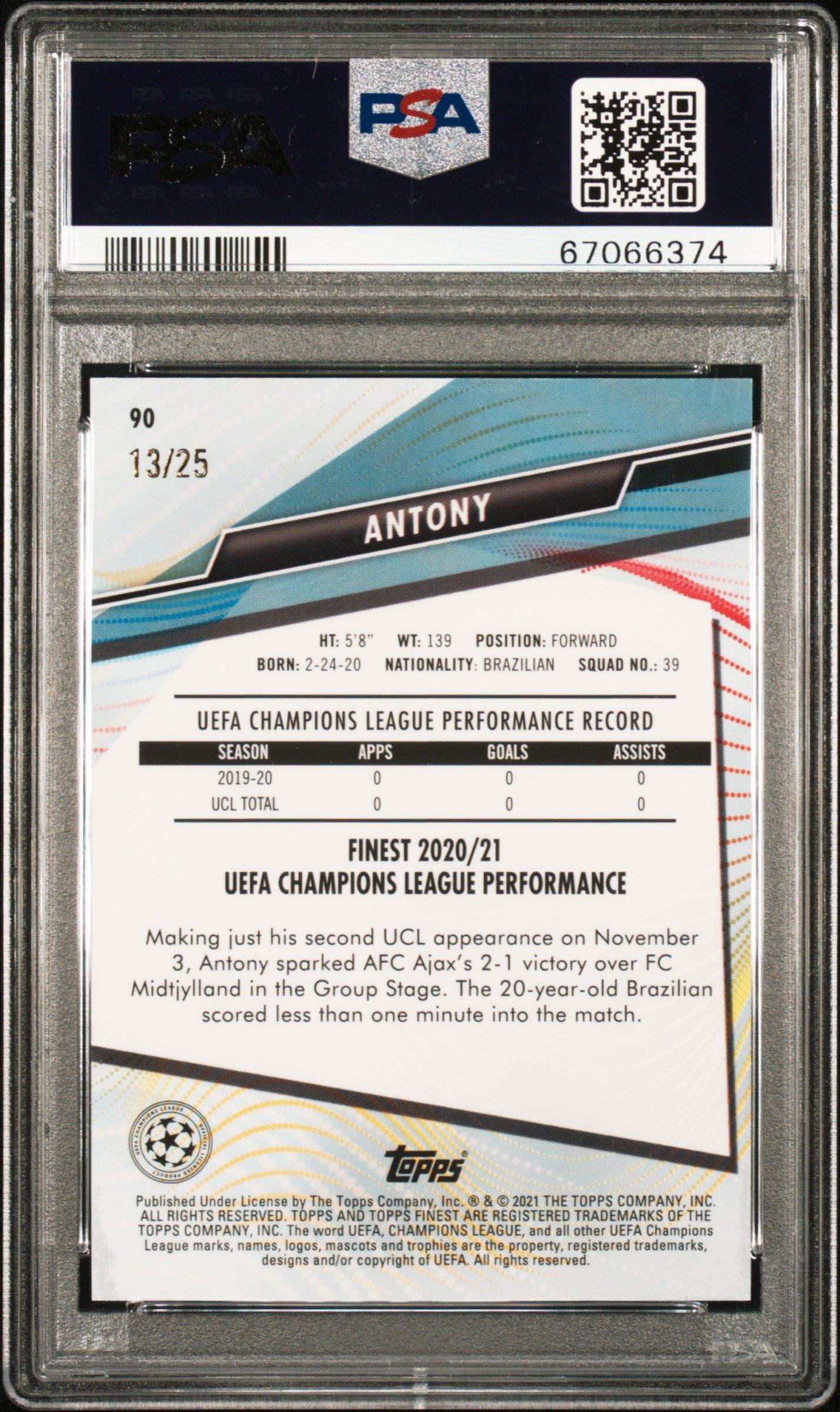 2020 Topps Finest Uefa Champions League 90 Antony Orange Refractor PSA 10