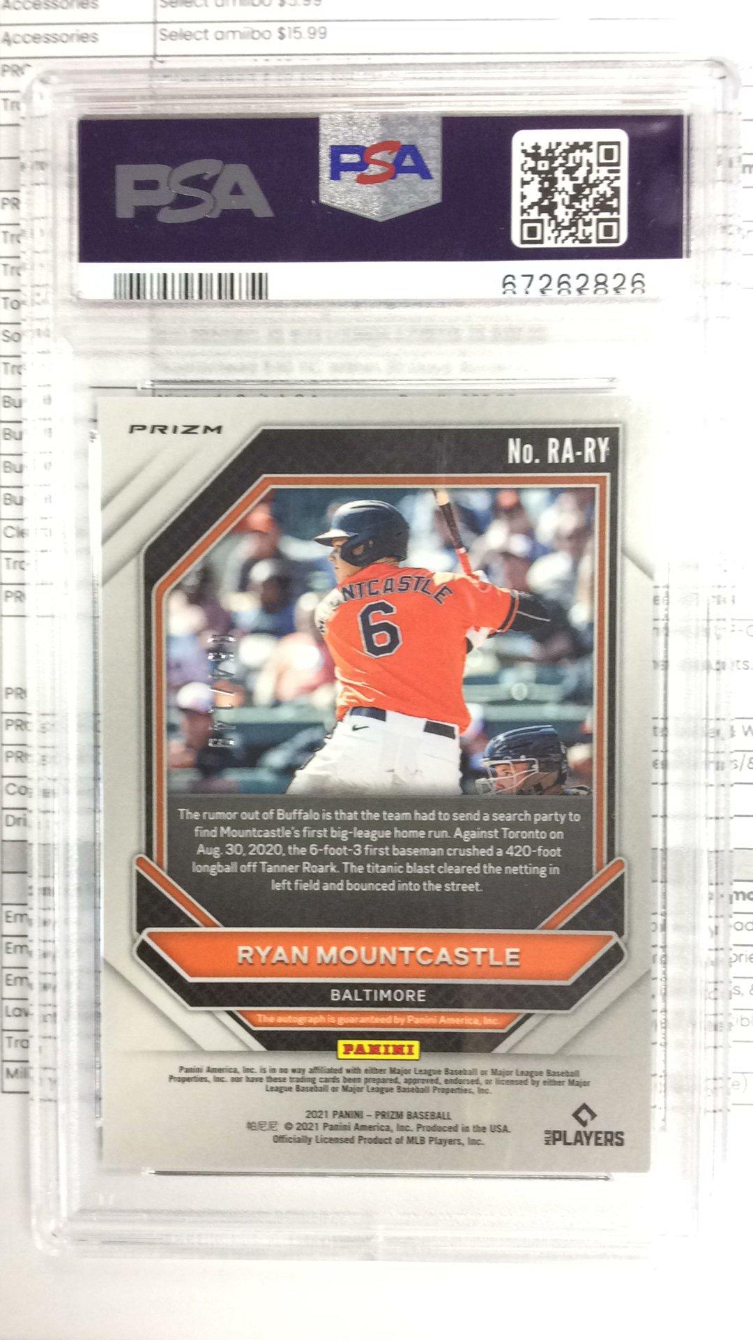 2021 Panini Prizm Rookie Autographs Rary Ryan Mountcastle Blue Prizm PSA 10