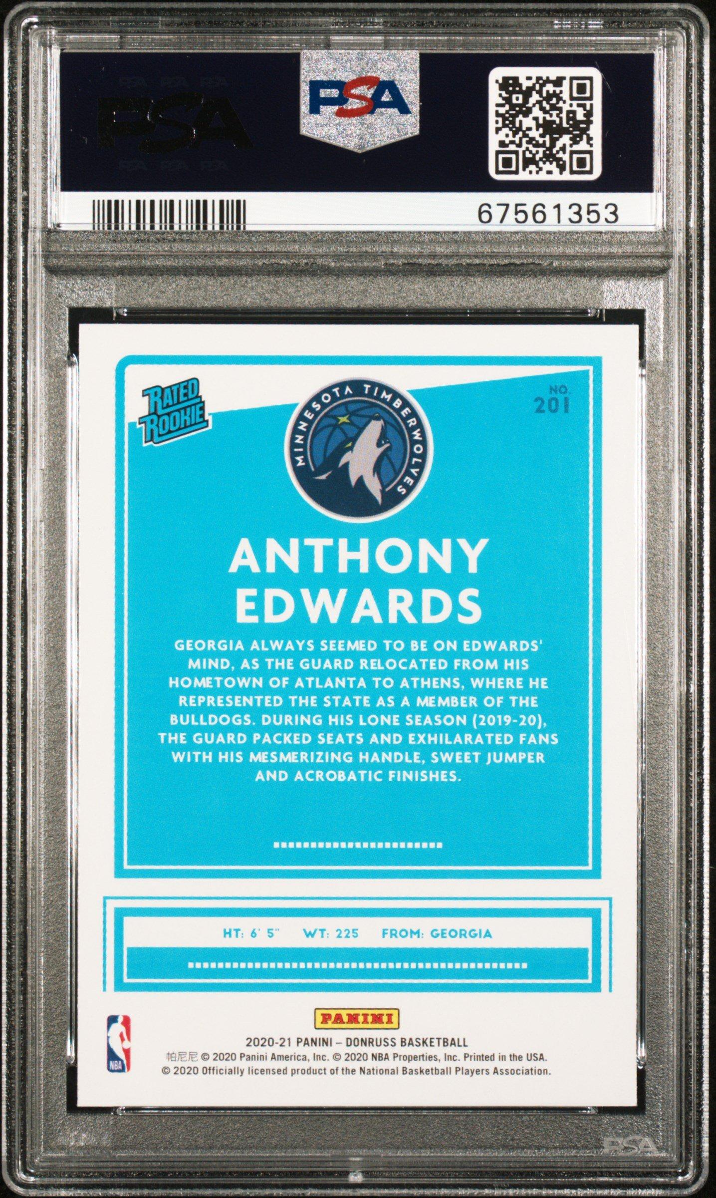 2020 Panini Donruss 201 Anthony Edwards Green/yellow Laser PSA 10