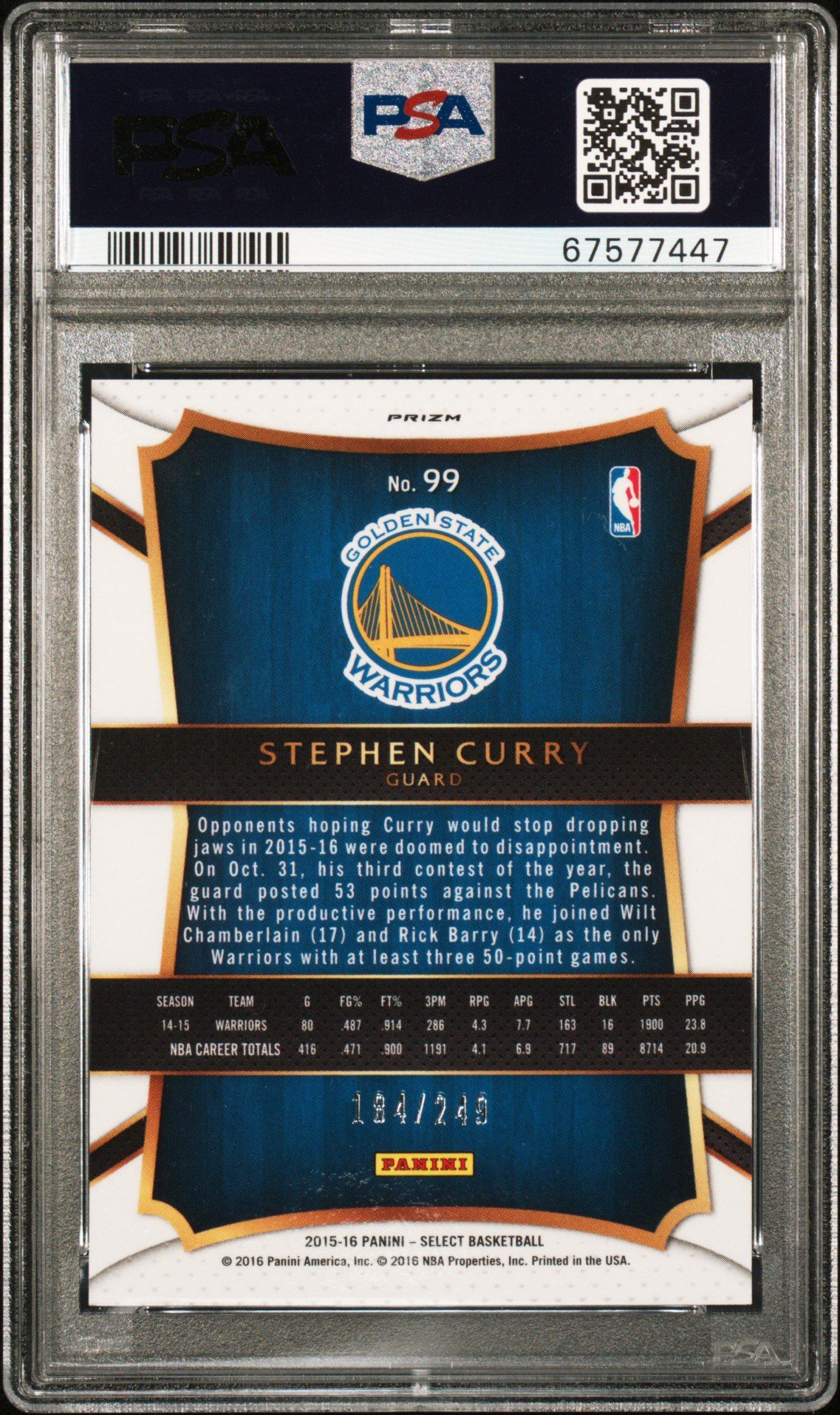 2015 Panini Select 99 Stephen Curry Blue Prizm PSA 10