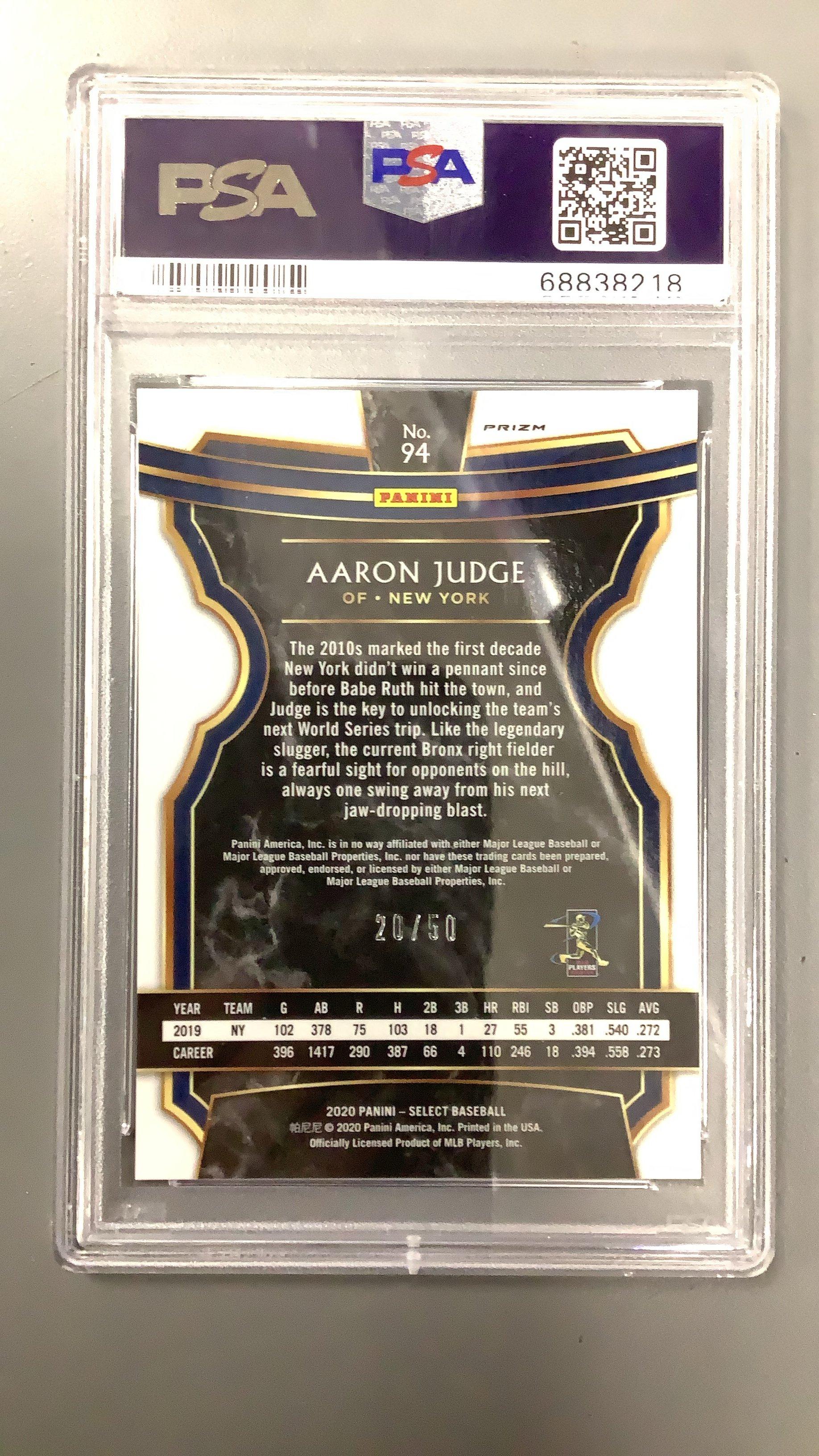 2020 Panini Select 94 Aaron Judge PSA 10