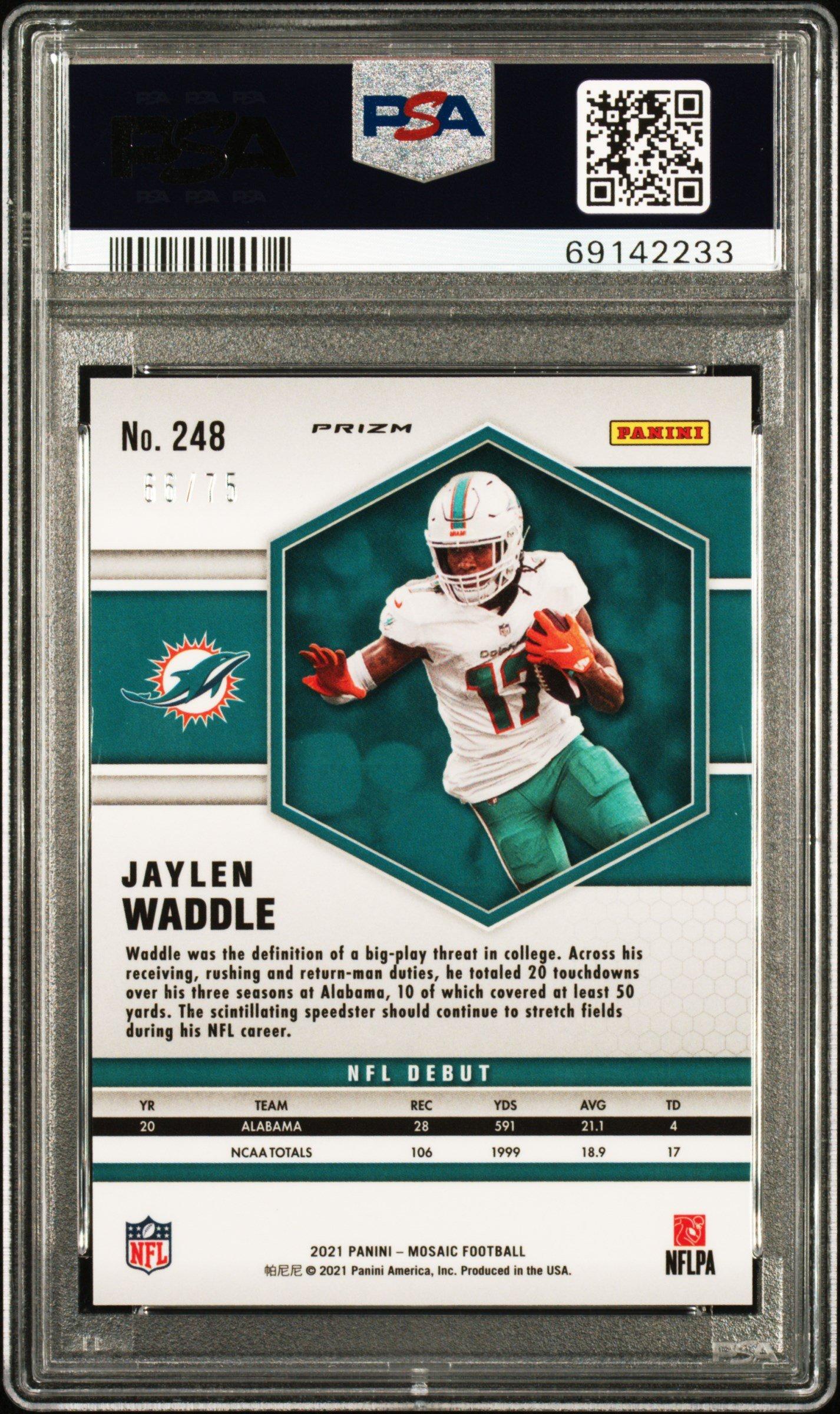 2021 Panini Mosaic 248 Jaylen Waddle No Huddle Blue PSA 10