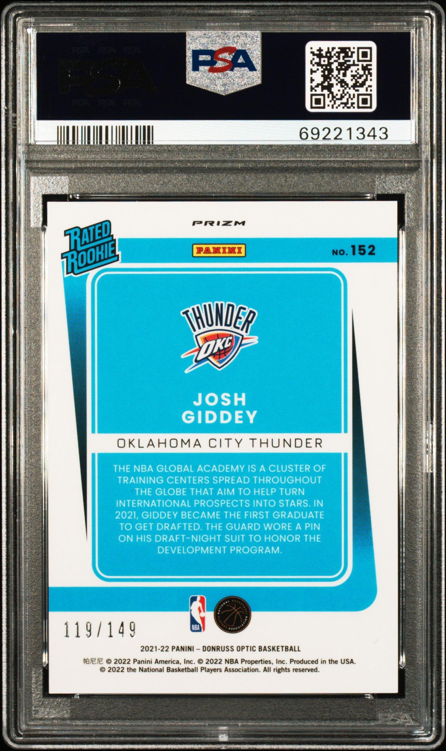 2021 Panini Donruss Optic 152 Josh Giddey Lime Green PSA 9