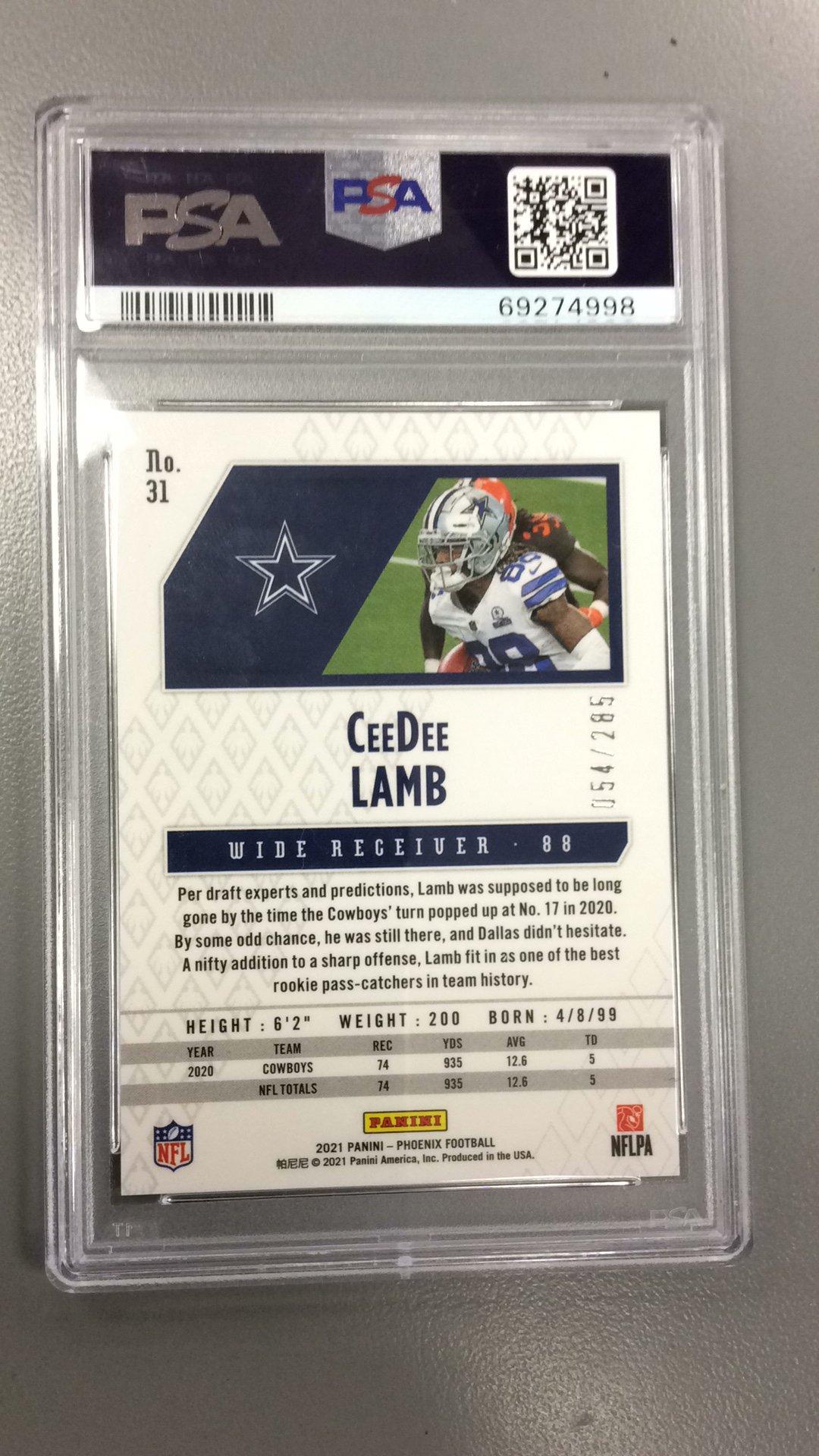 2021 Panini Phoenix 31 Ceedee Lamb Red Lazer PSA 10