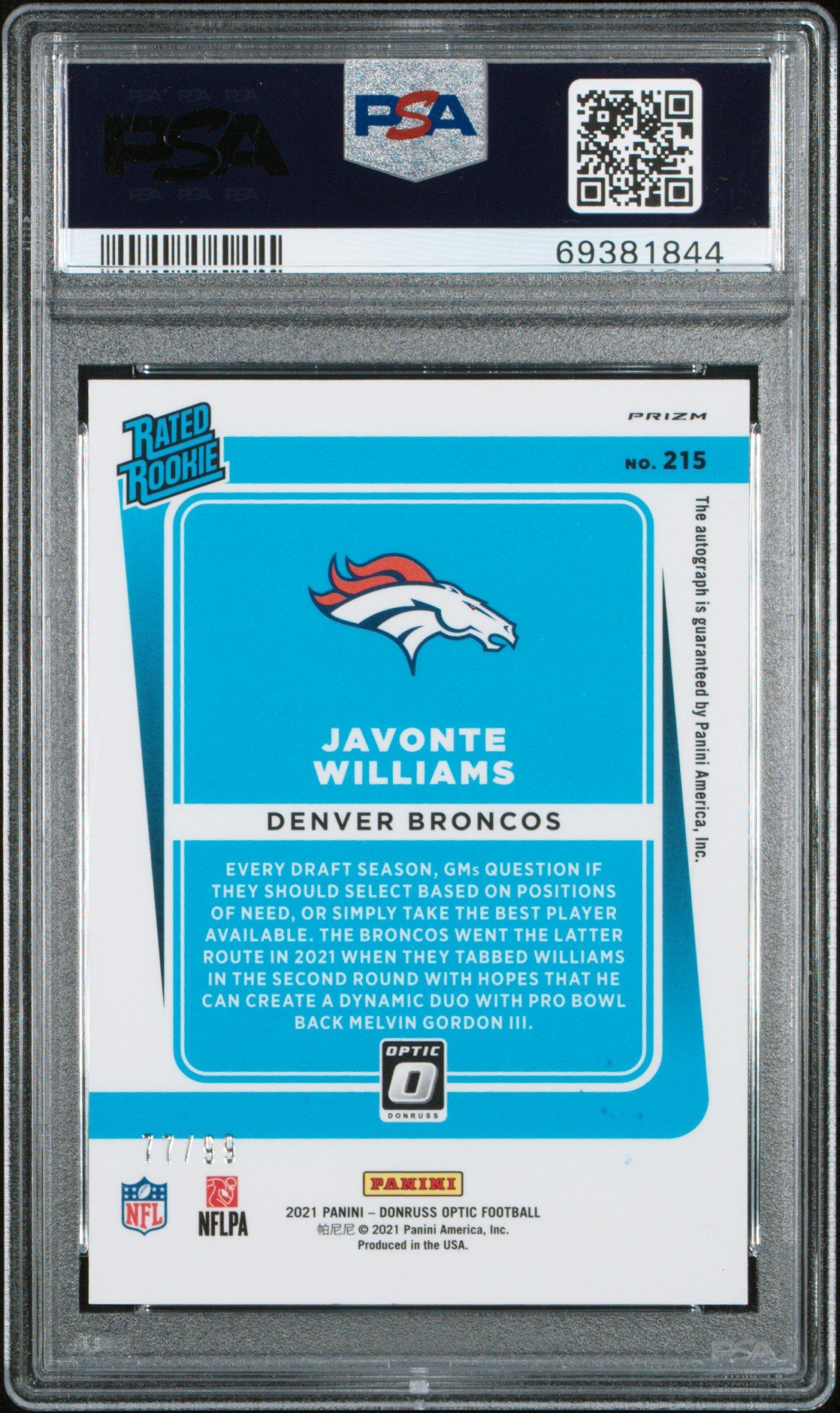 2021 Panini Donruss Optic 215 Javonte Williams Autograph-blue PSA 9