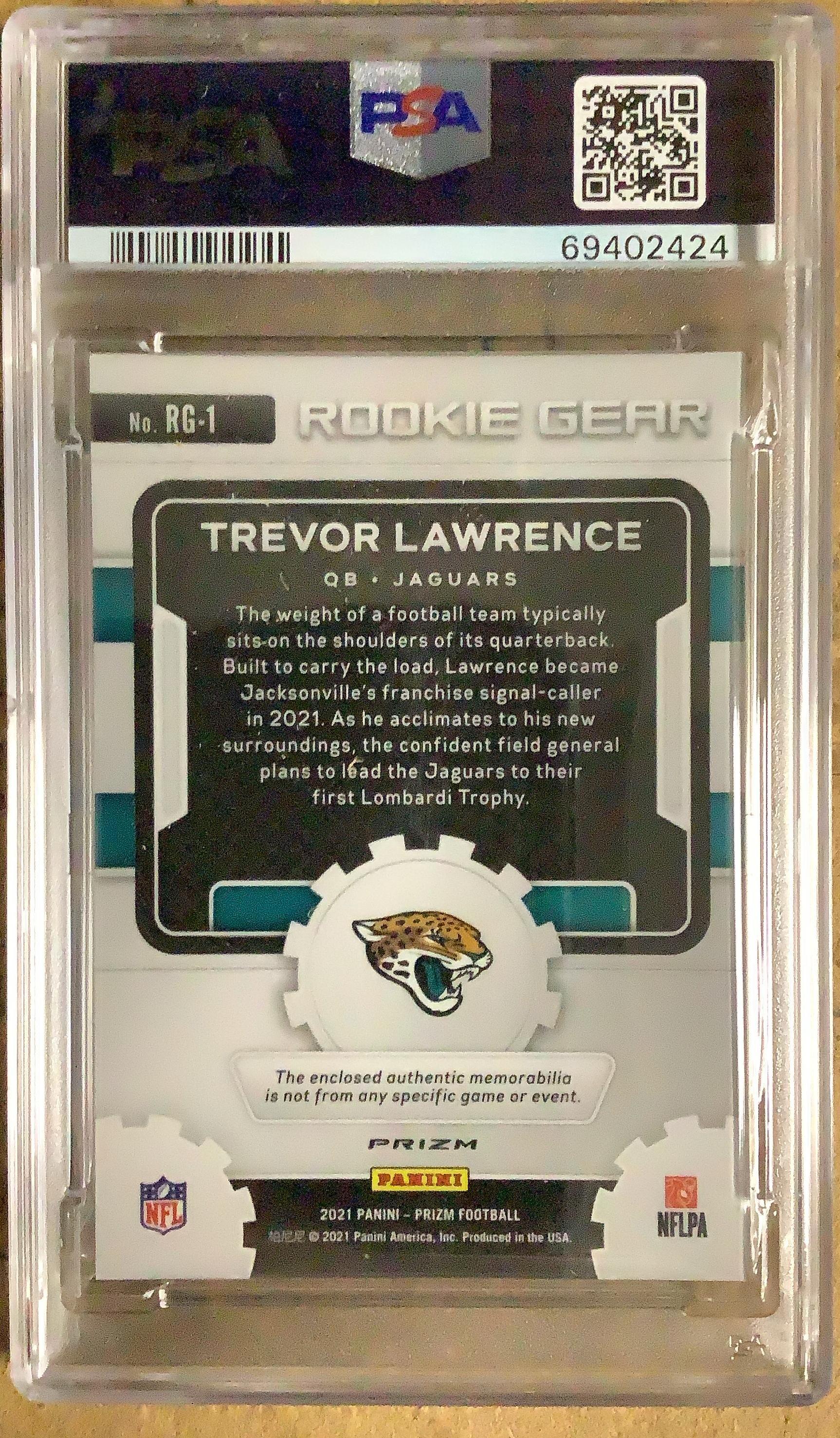 2021 Panini Prizm Rookie Gear Relics Rg1 Trevor Lawrence Pink PSA 10
