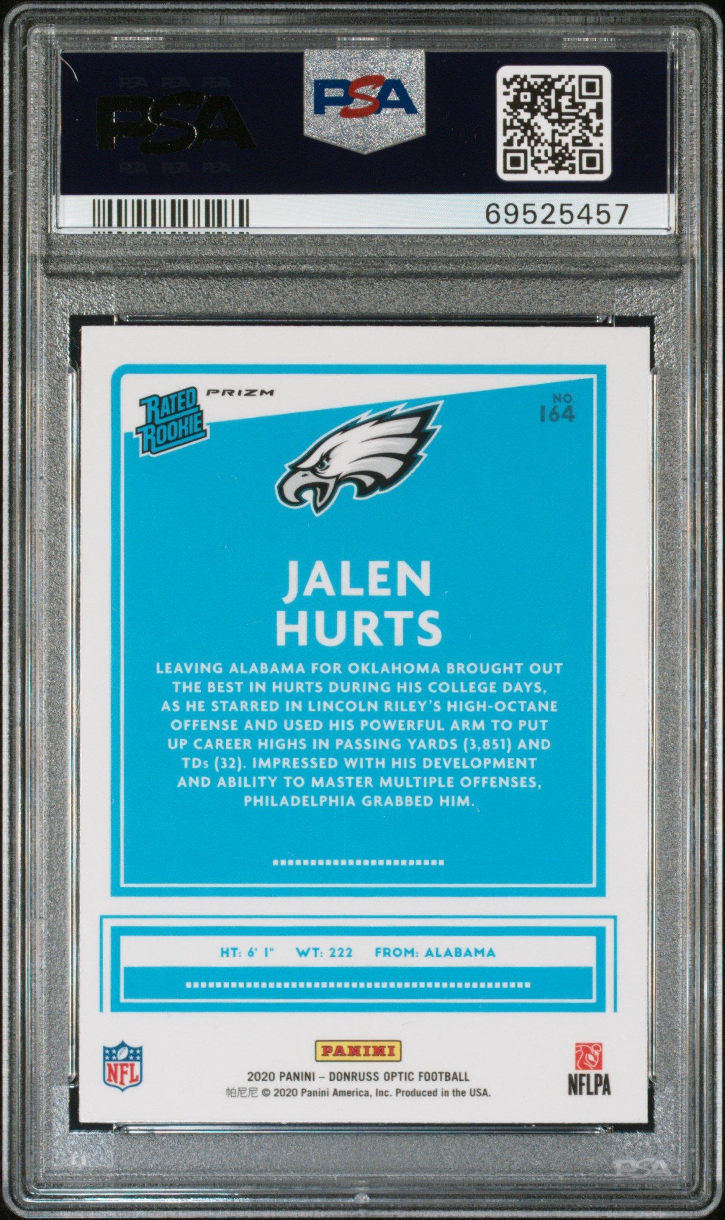 2020 Panini Donruss Optic 164 Jalen Hurts Green Velocity PSA 9