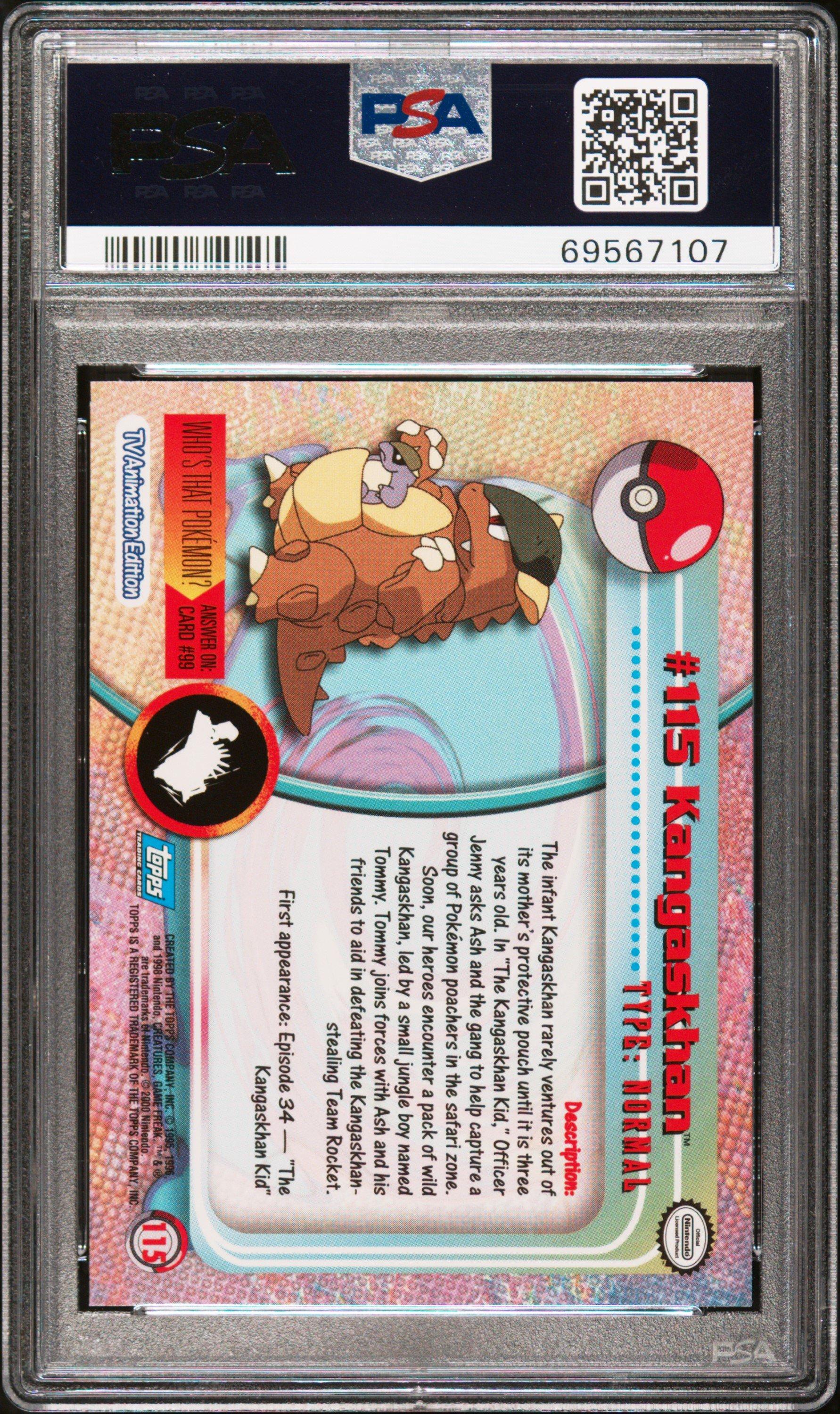 2000 Topps Pokemon Tv Animation Series 2 115 Kangaskhan PSA 8