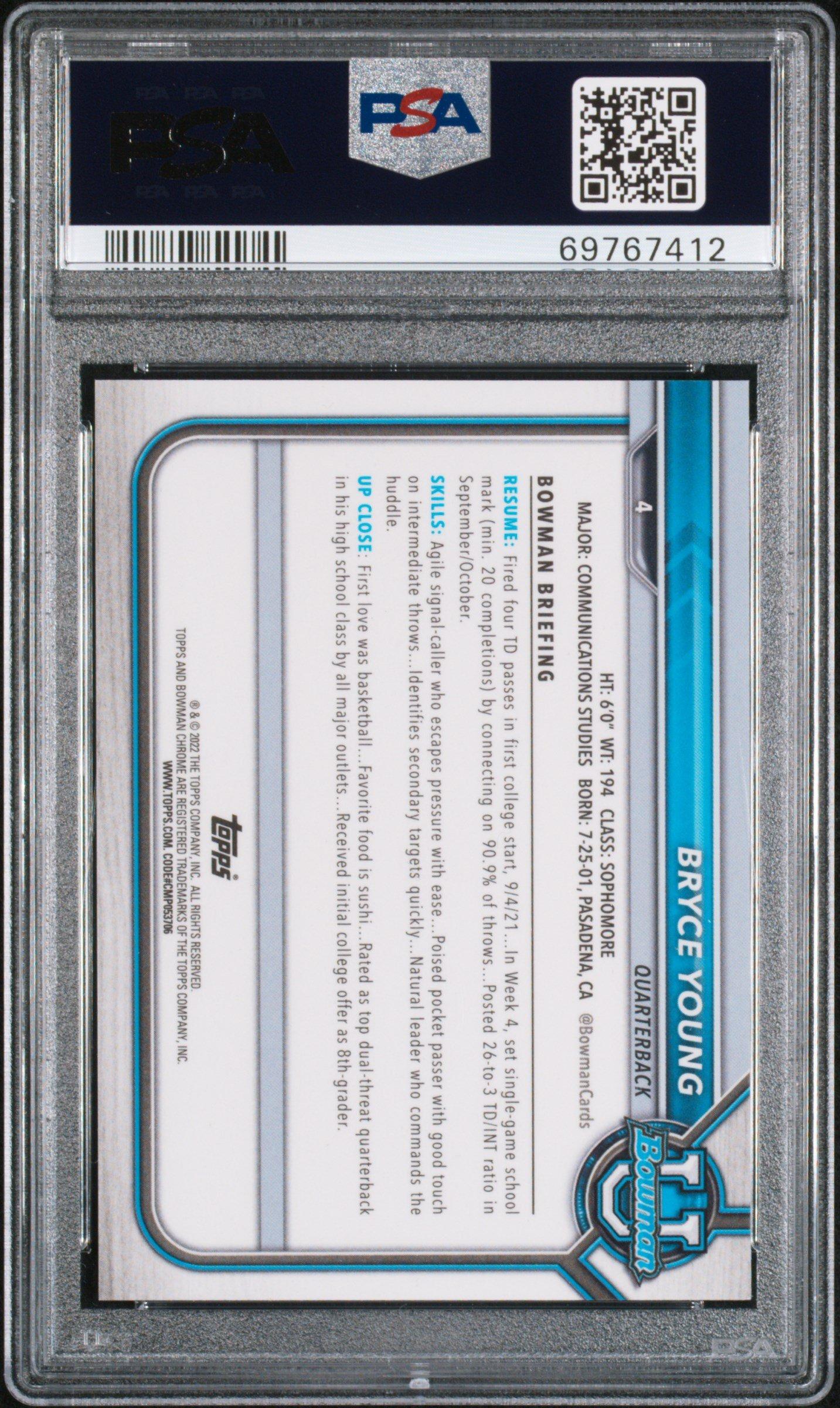2021 Bowman University Chrome Prospects 4 Bryce Young PSA 9