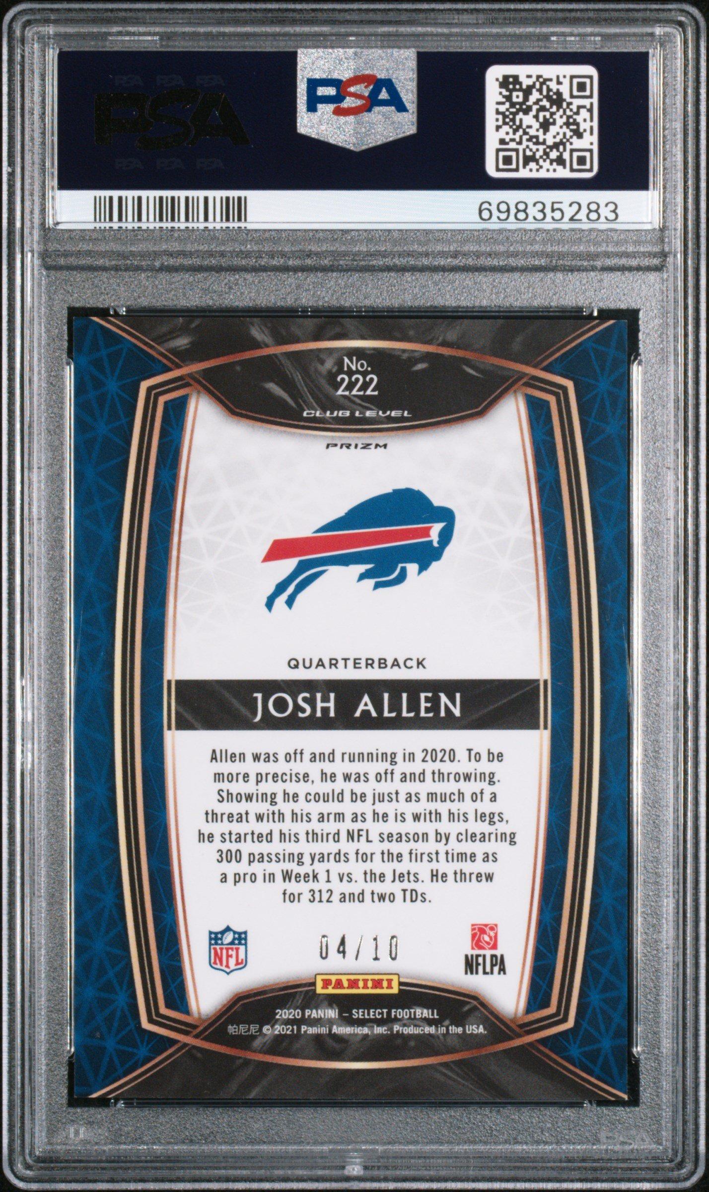 2020 Panini Select 222 Josh Allen Gold Prizm PSA 10
