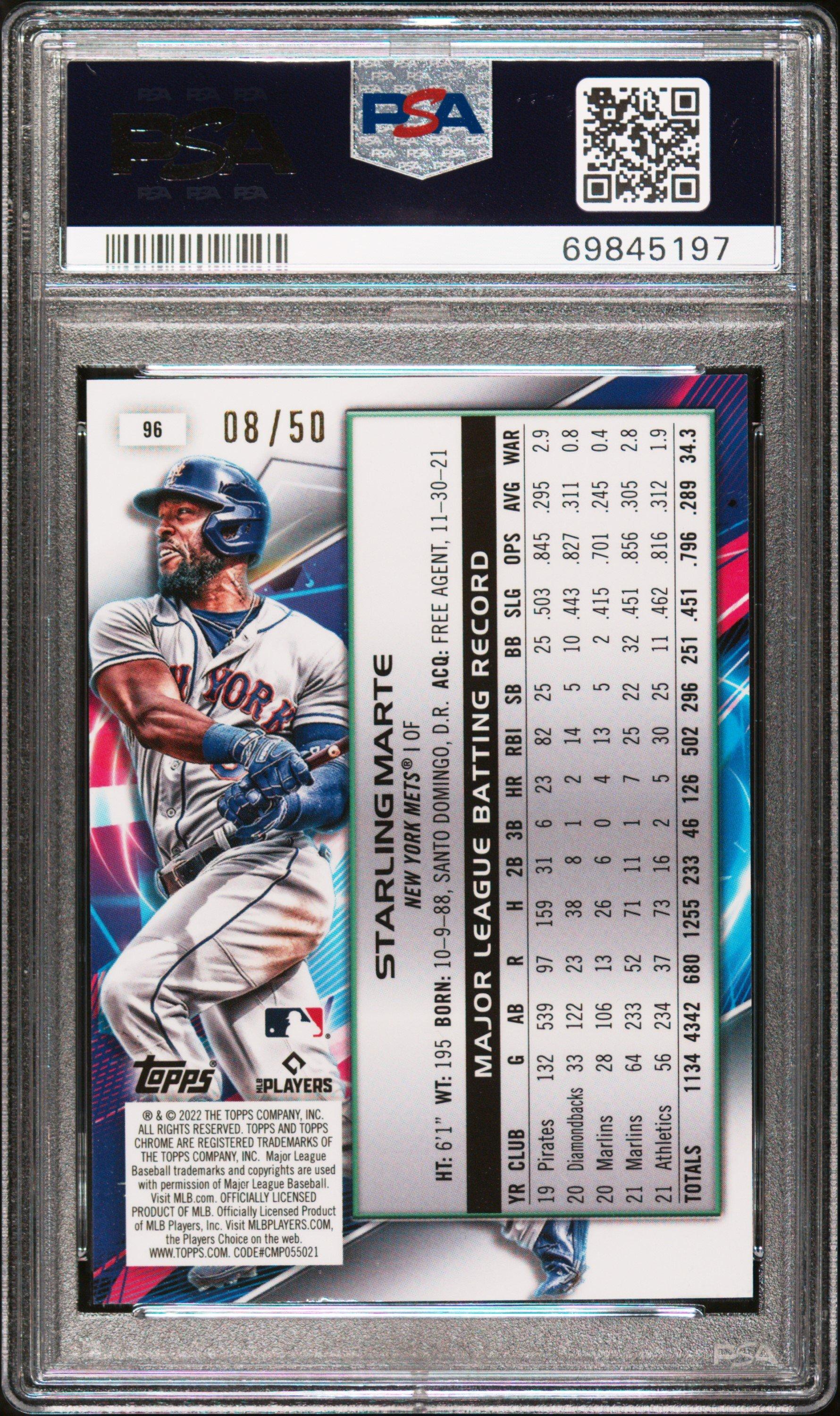 2022 Topps Cosmic Chrome 96 Starling Marte Gold Interstellar Refractor PSA 10