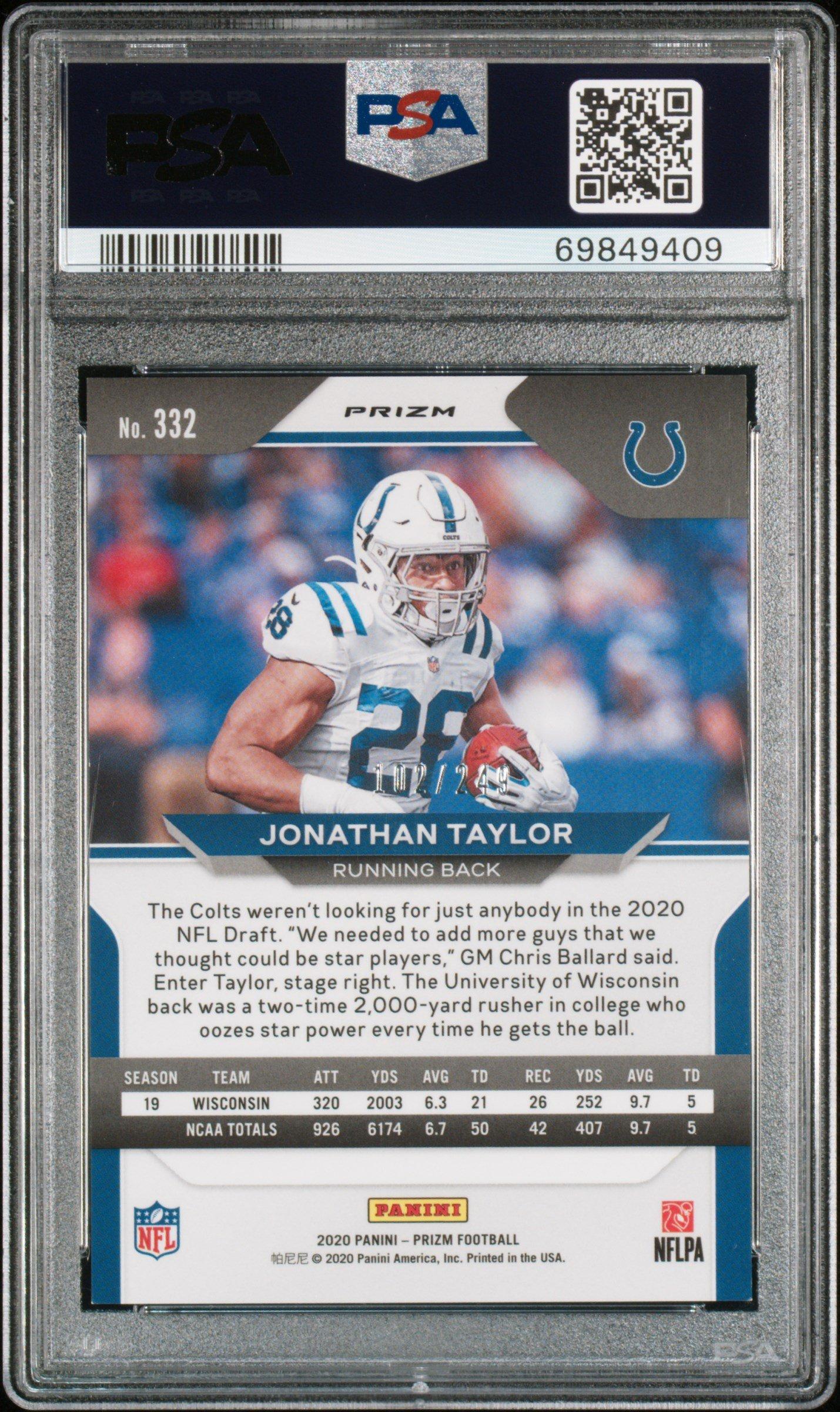2020 Panini Prizm 332 Jonathan Taylor Orange Prizm PSA 9