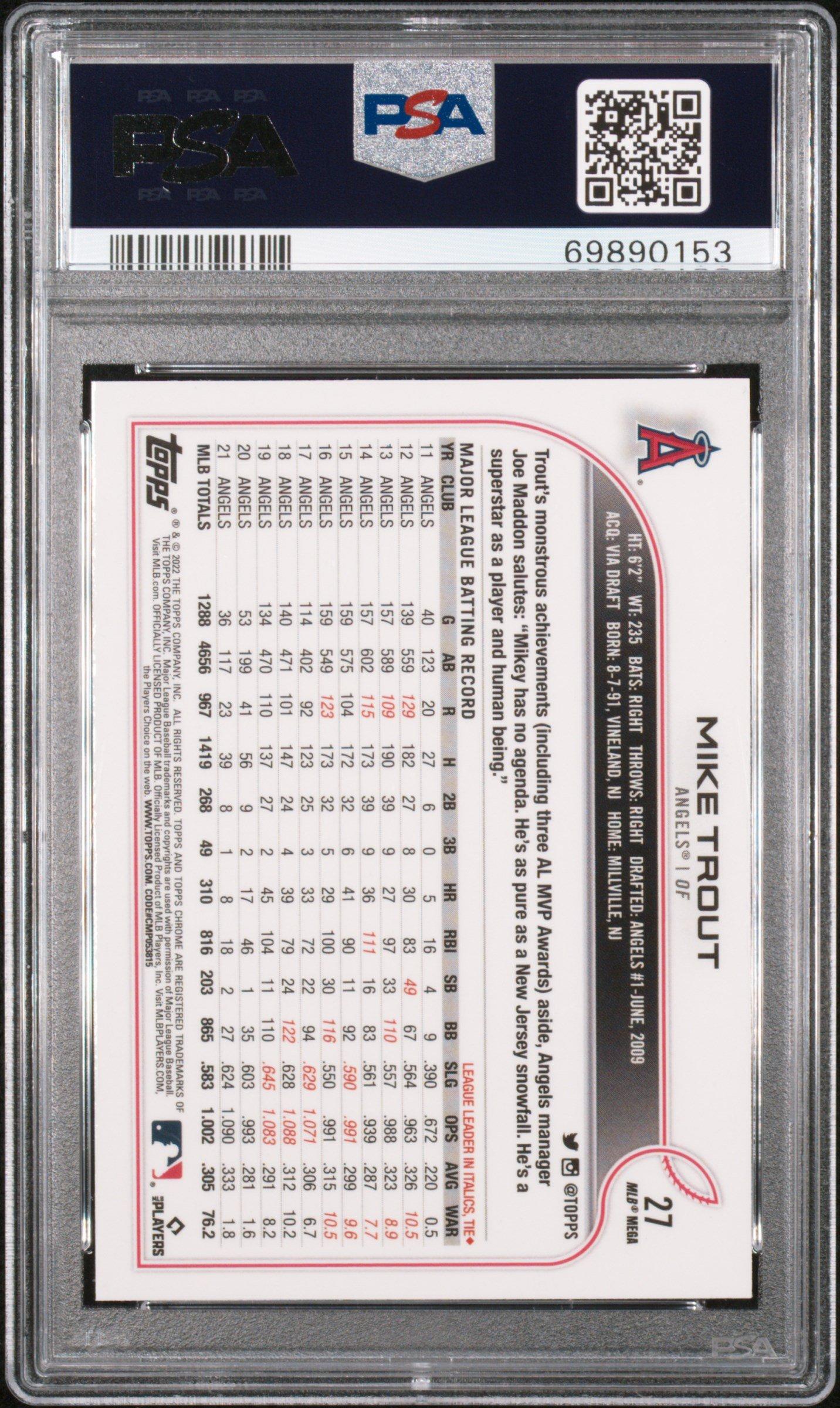 2022 Topps Chrome Logofractor Edition 27 Mike Trout PSA 10 Graded