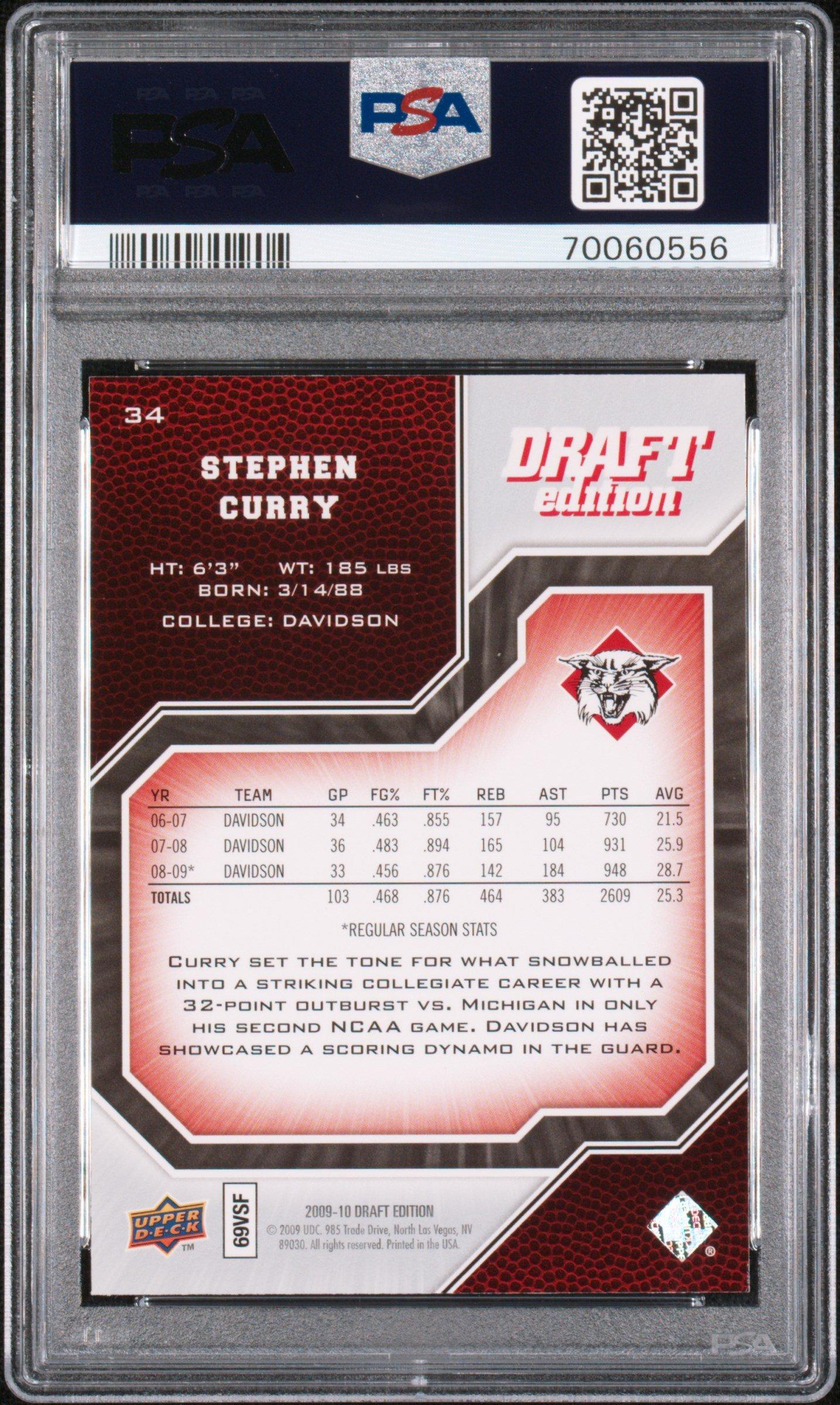 2009 Upper Deck Draft Edition 34 Stephen Curry PSA