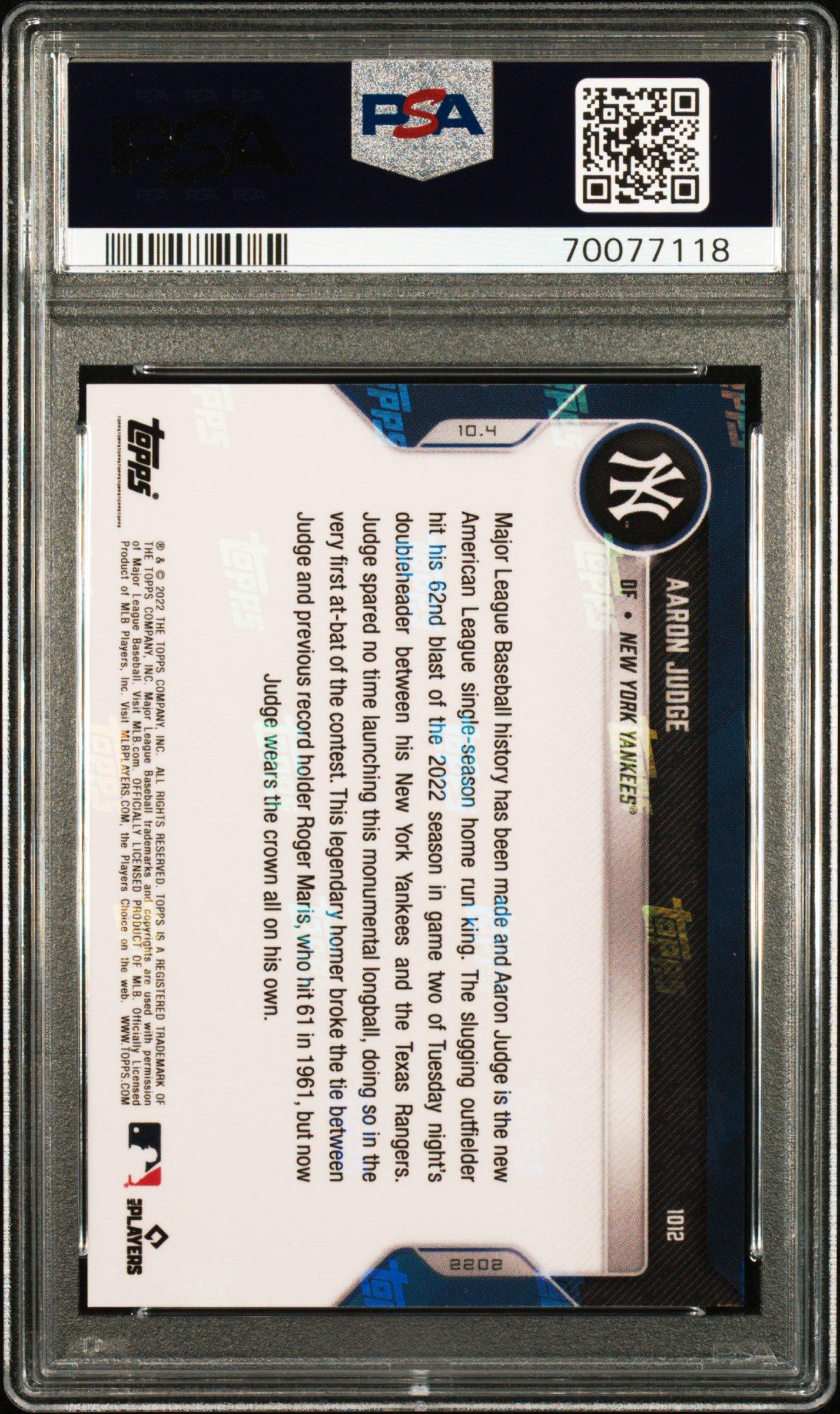 2022 Topps Now 1012 Aaron Judge PSA 10