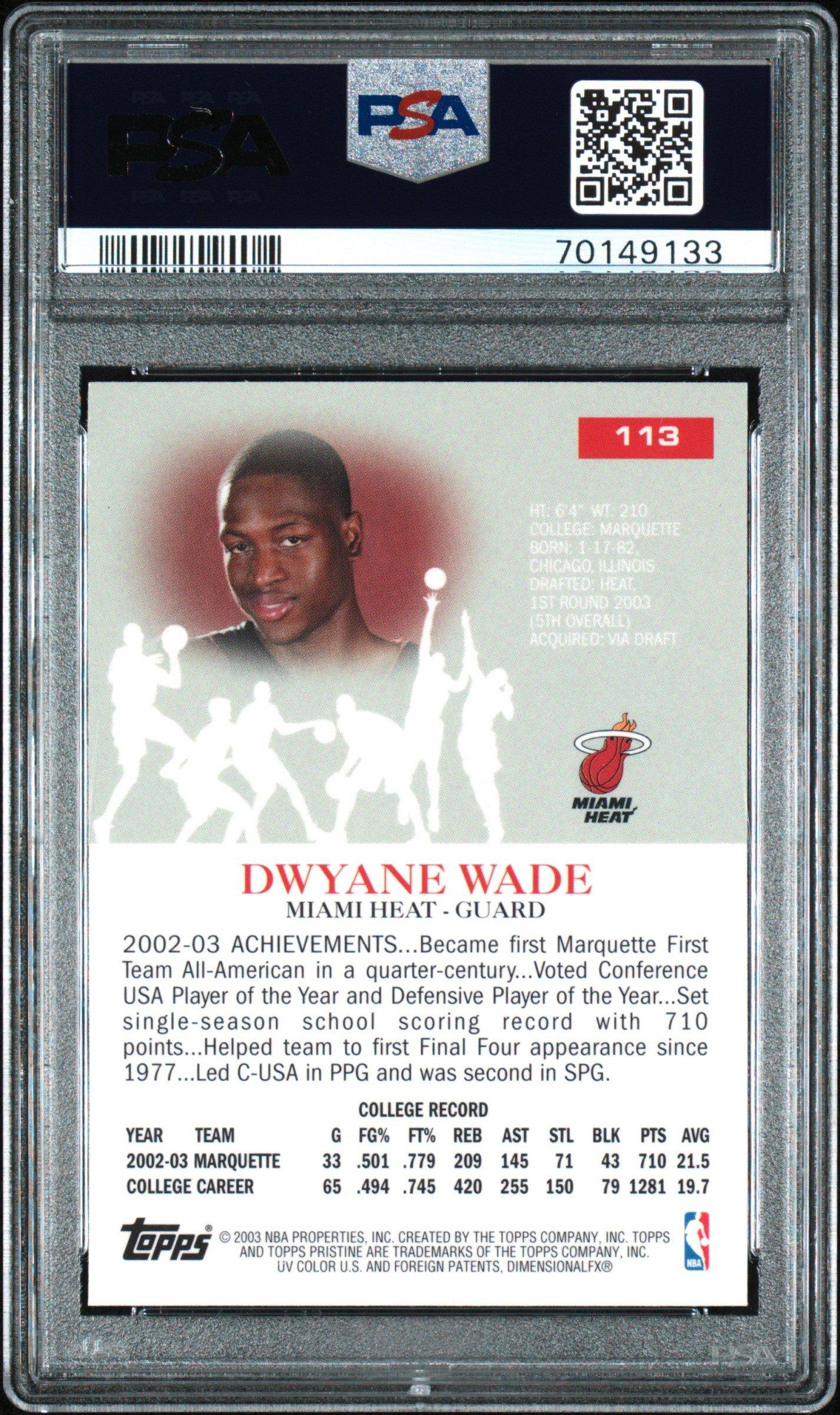 2003 Topps Pristine 113 Dwyane Wade PSA 9