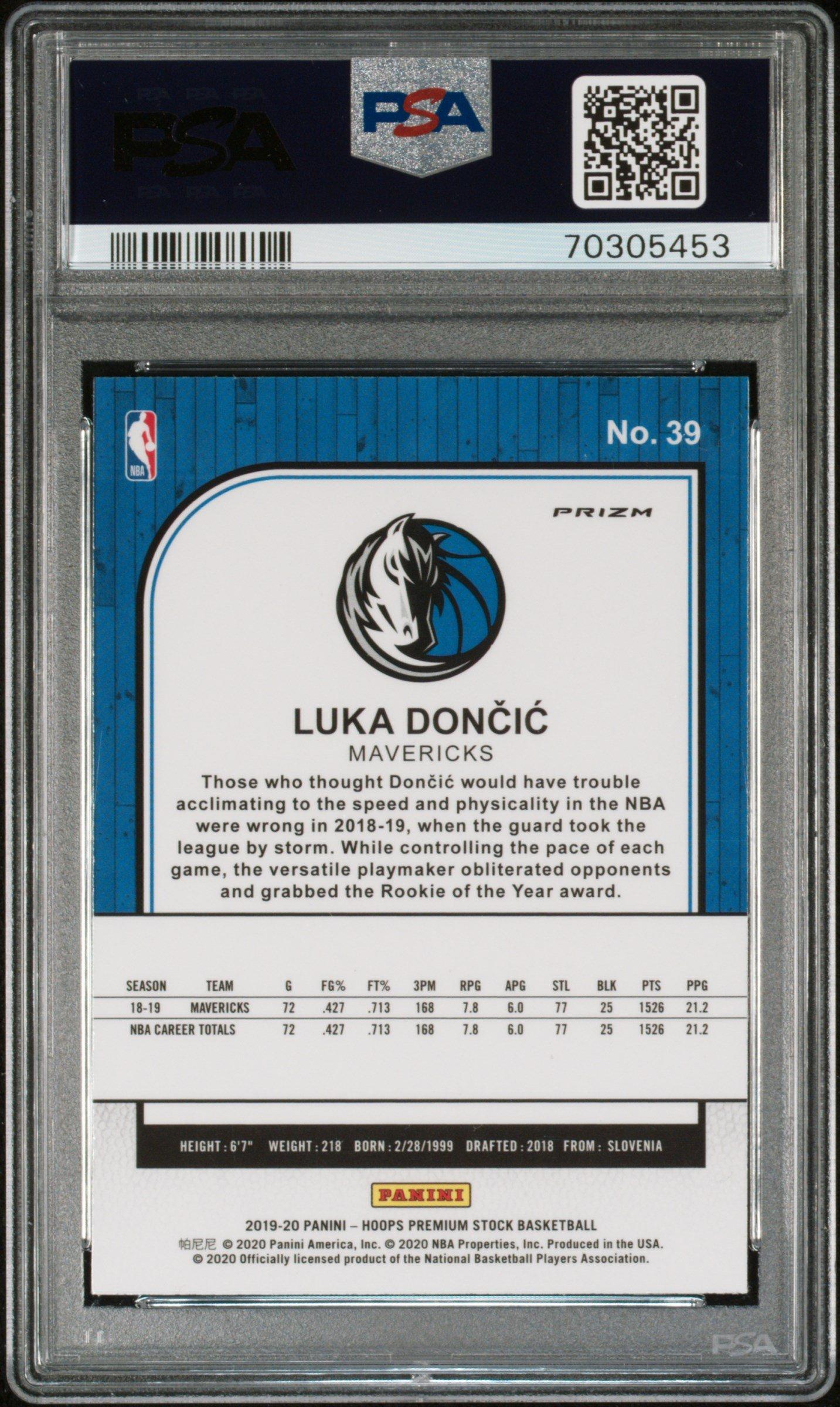 2019 Panini Hoops Premium Stock 39 Luka Doncic PSA 10