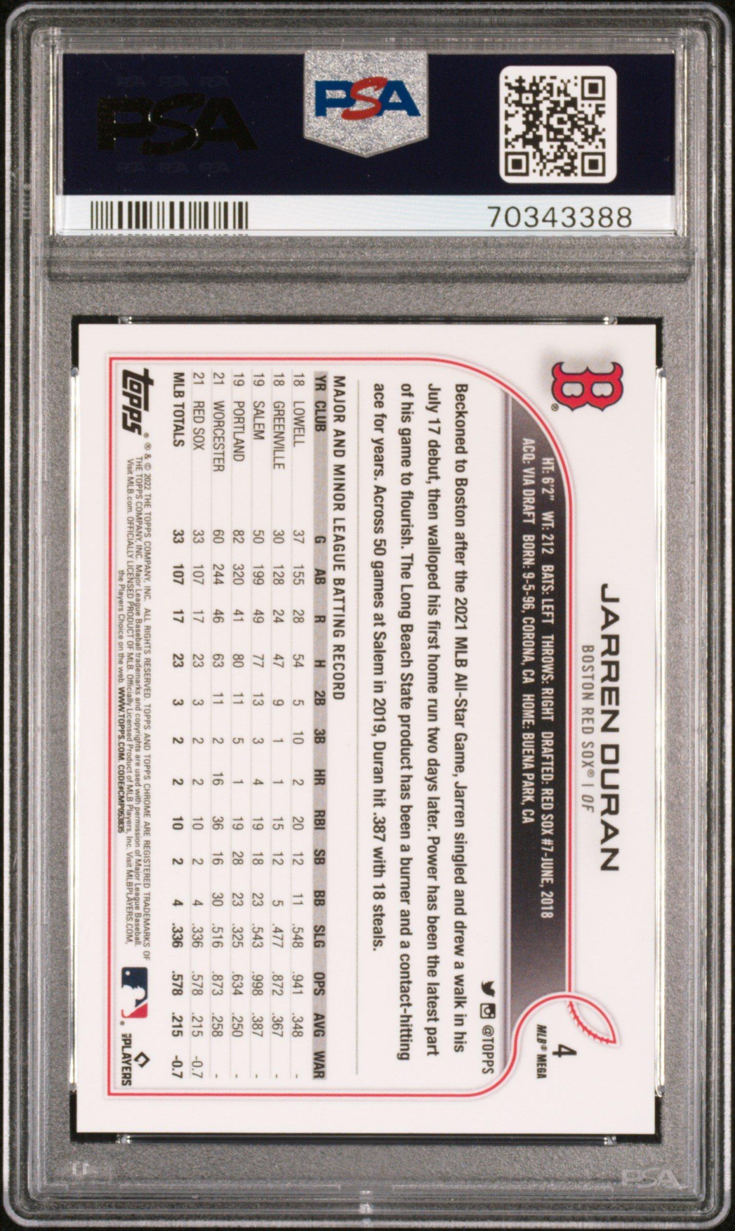 2022 Topps Chrome Logofractor Edition 4 Jarren Duran Sp PSA 10