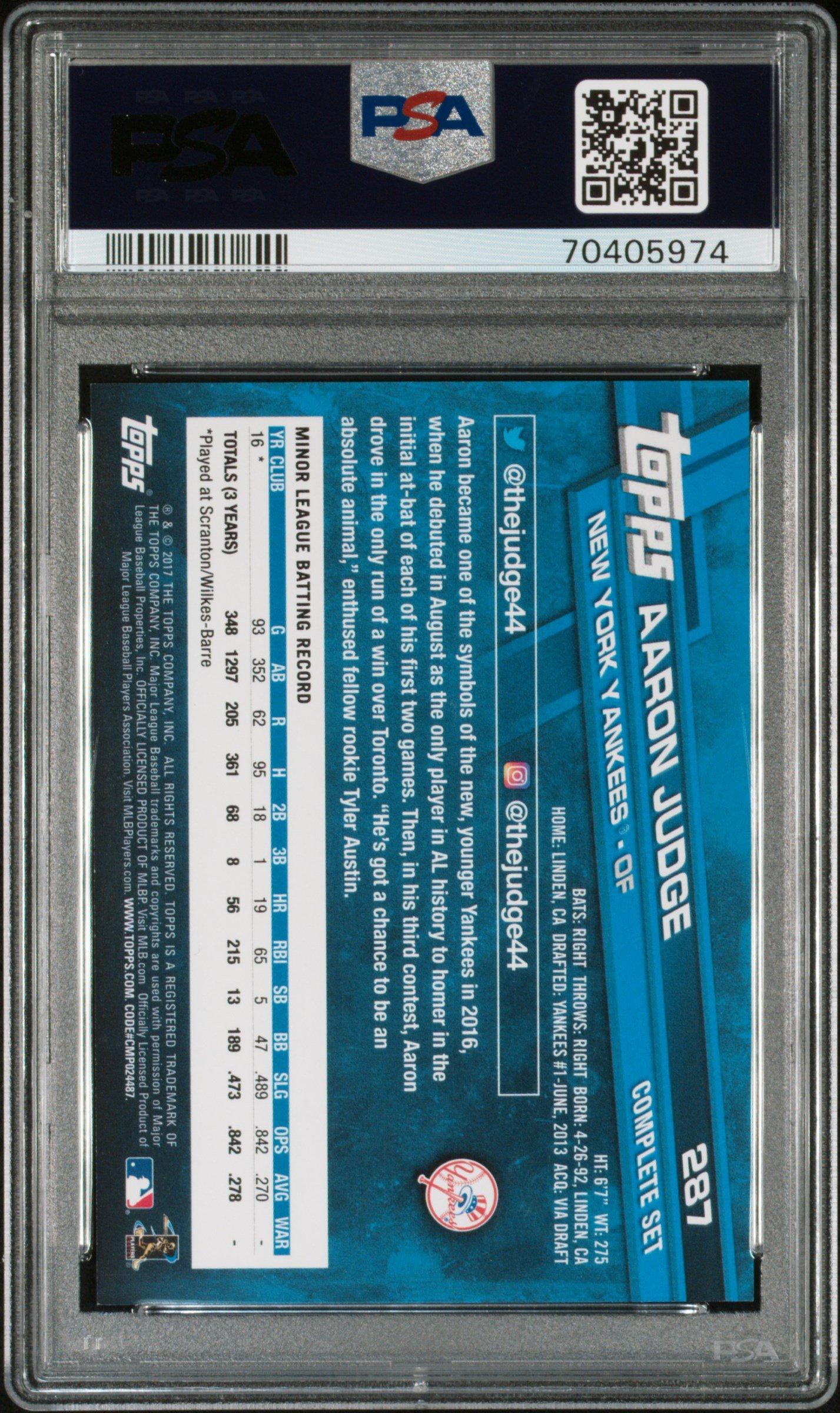 2017 Topps Complete Set Exclusives 287 Aaron Judge Running PSA 10