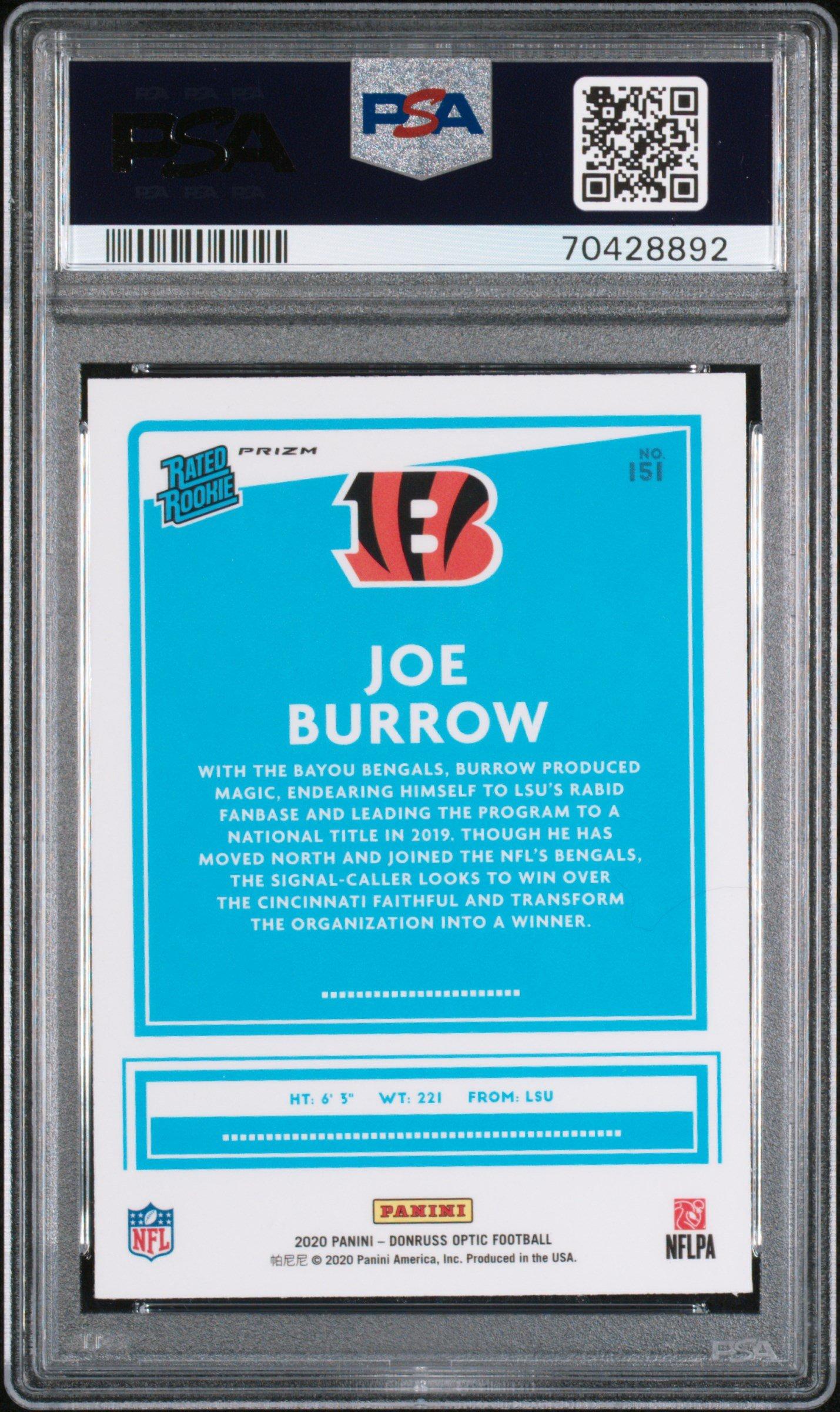 2020 Panini Donruss Optic 151 Joe Burrow Green Velocity PSA 10