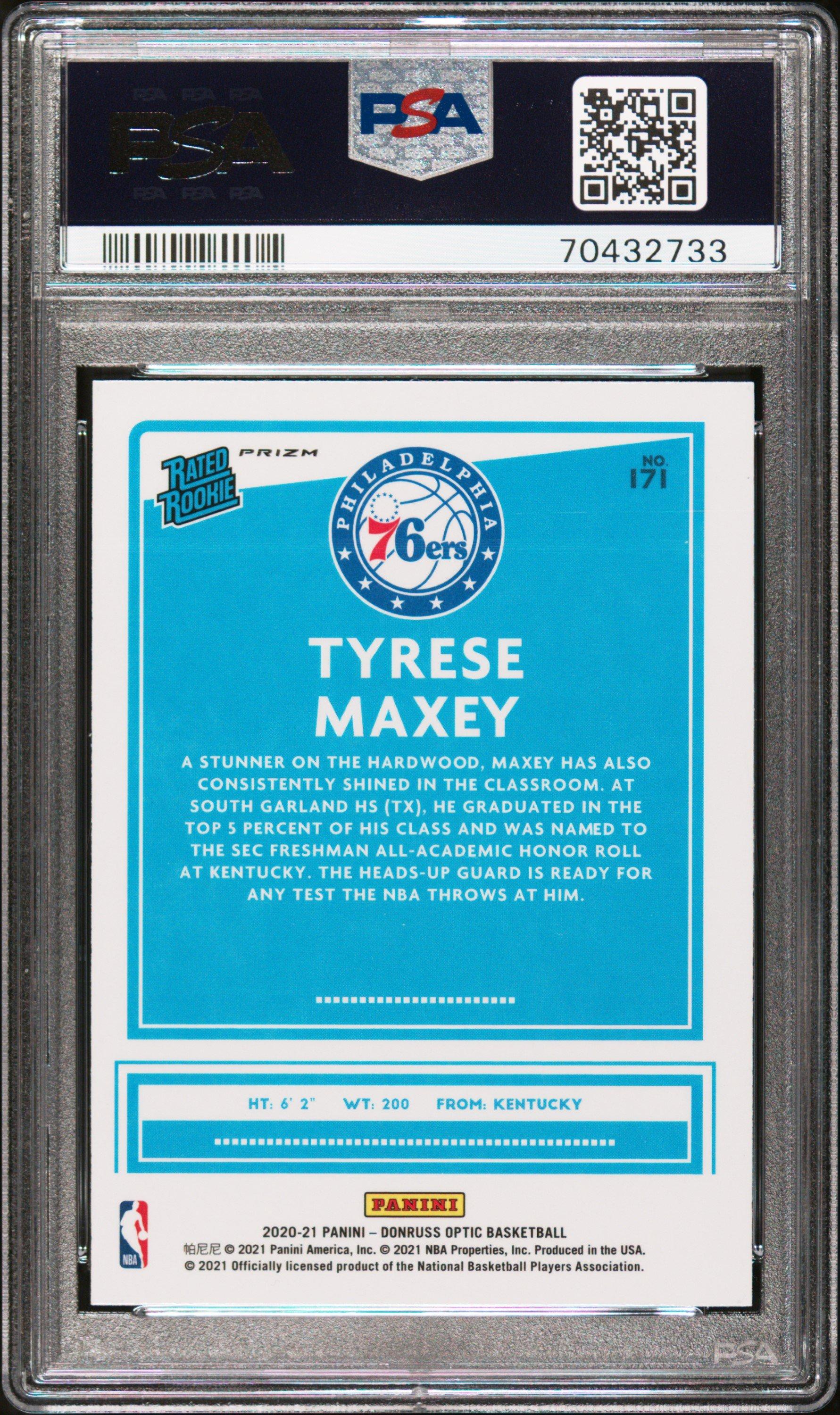 2020 Panini Donruss Optic 171 Tyrese Maxey Blue Velocity PSA 10