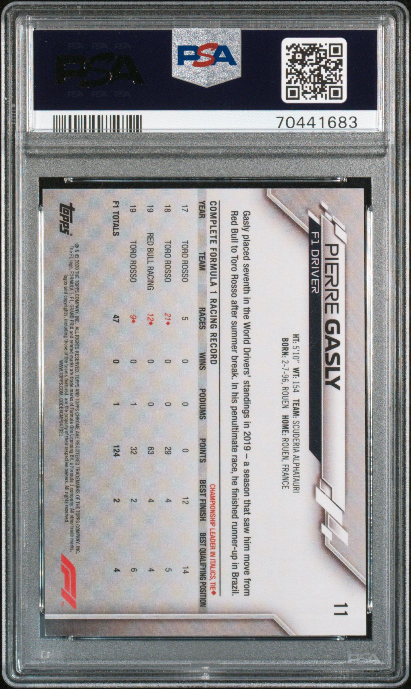 2020 Topps Chrome Formula 1 Sapphire Edition 11 Pierre Gasly PSA 10