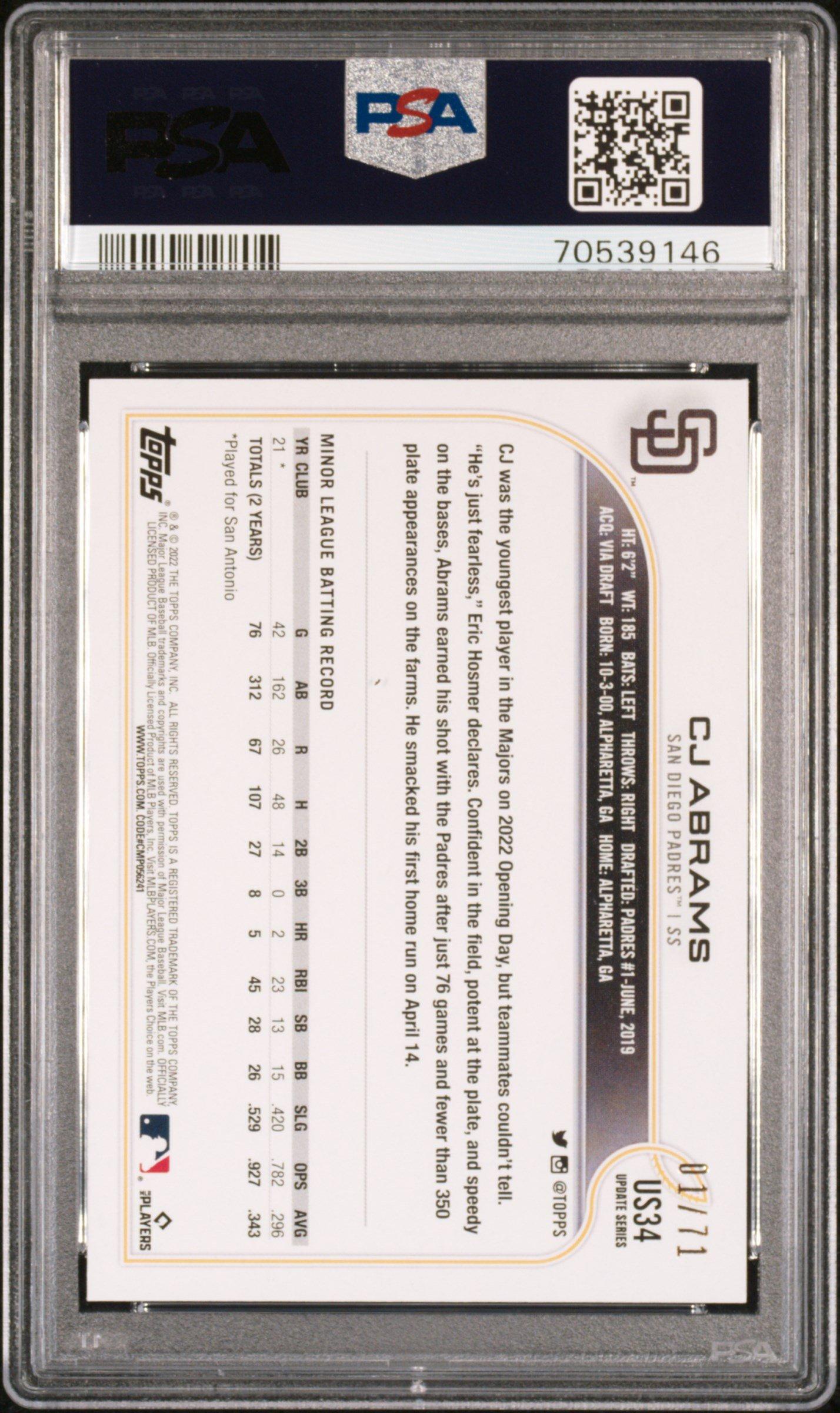 2022 Topps Update Us34 Cj Abrams Black PSA 9