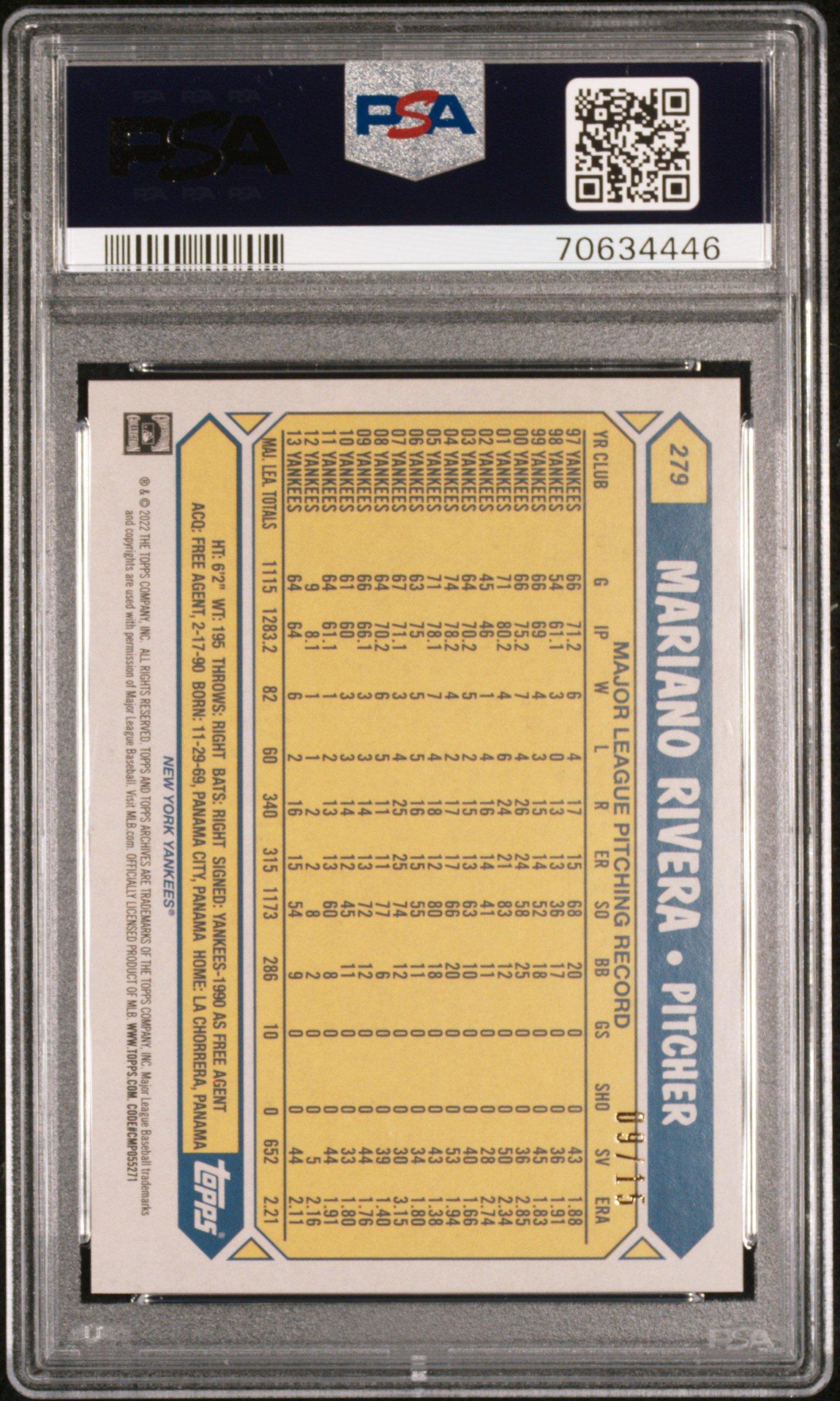 2022 Topps Archives 279 Mariano Rivera Orange Hot Foil PSA 10