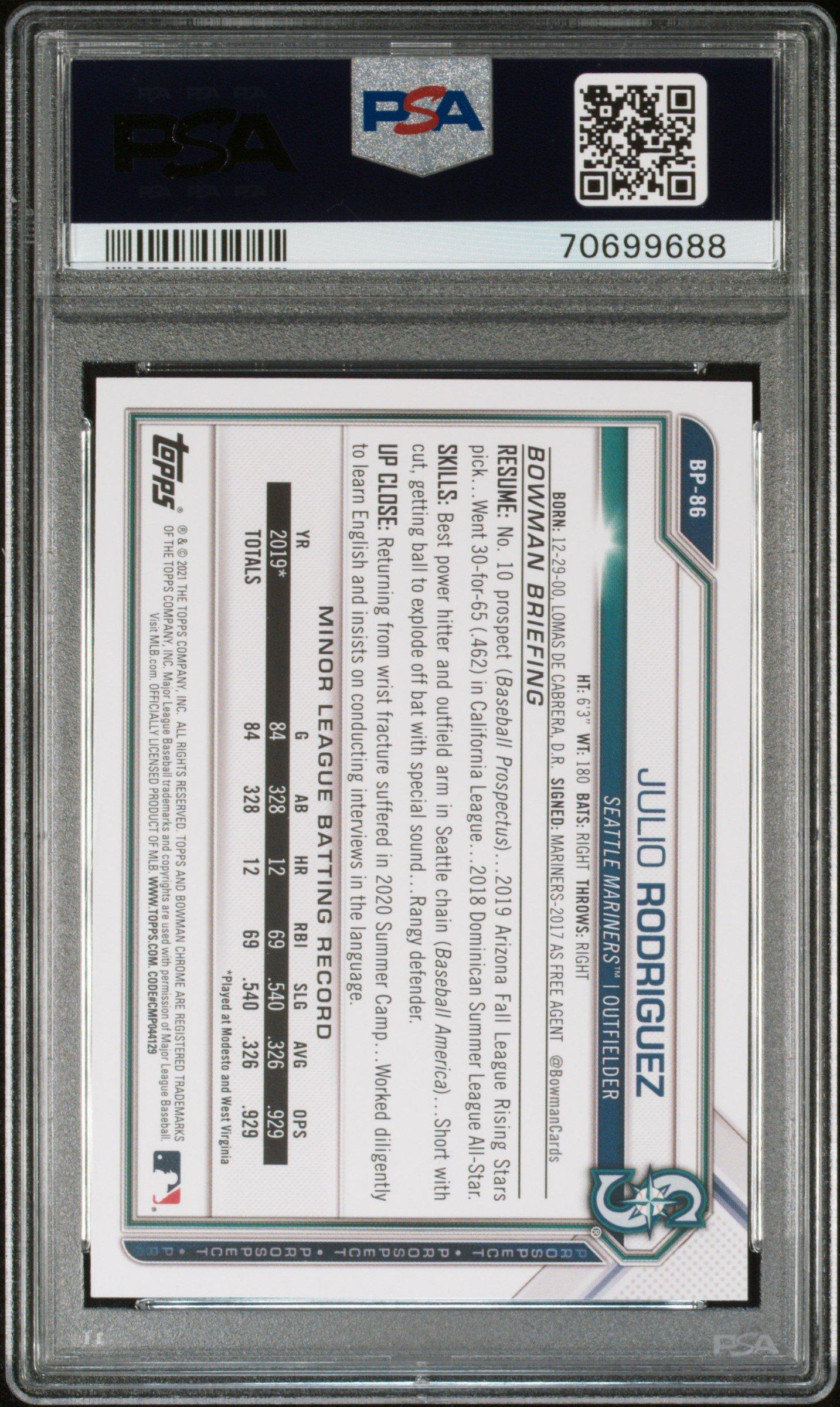 Julio buy Rodrigeuz 2019 Bowman Paper Prospects PSA 10