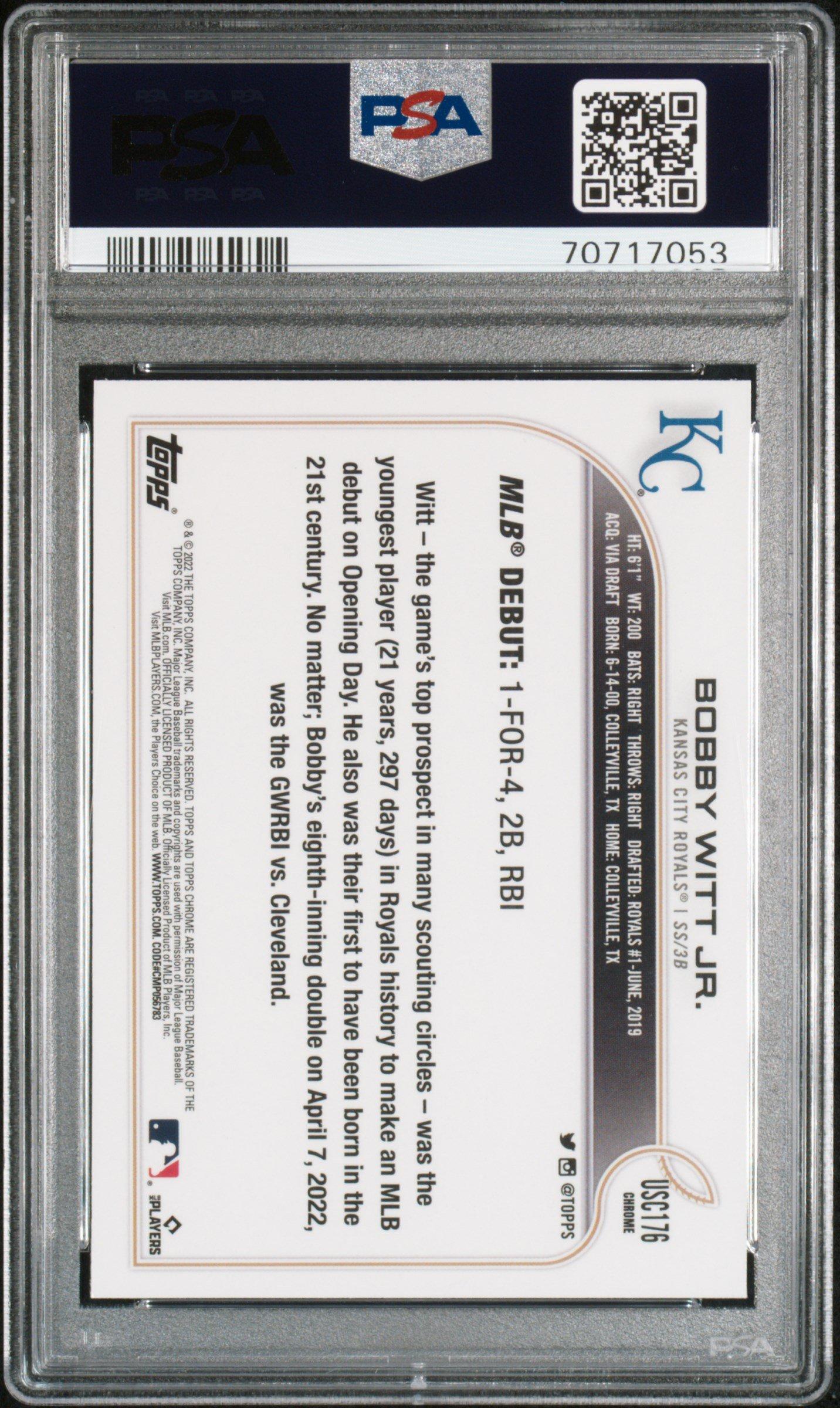 2022 Topps Chrome Update Usc176 Bobby Witt Jr. Purple Refractor PSA