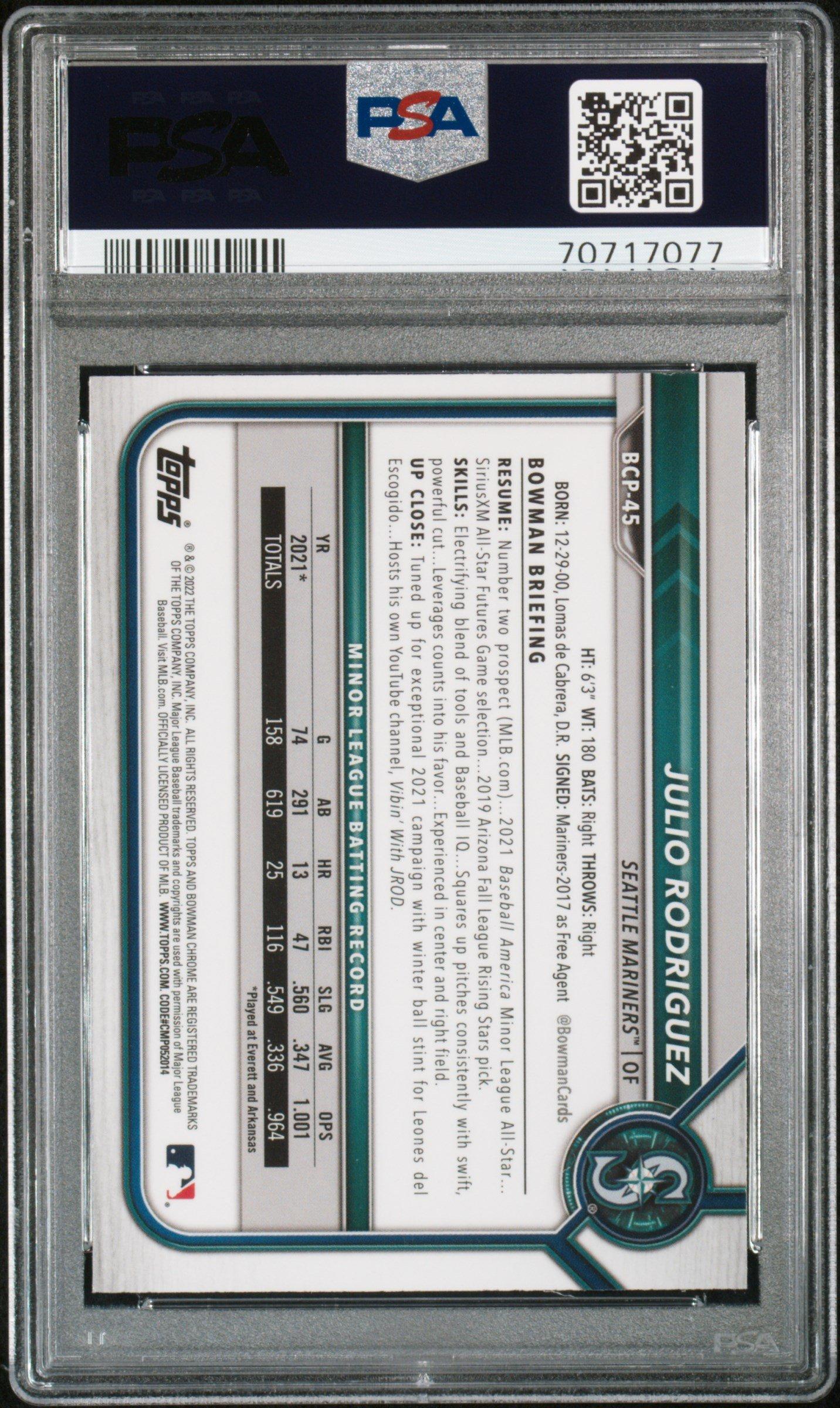 2022 Bowman Mega Box Chrome 45 Julio Rodriguez PSA 10