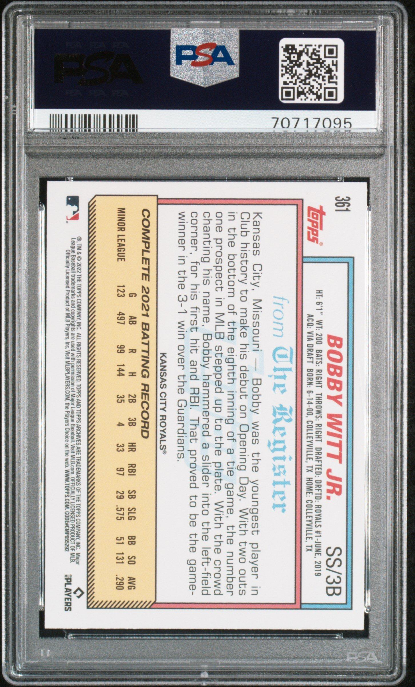 2022 Topps Archives 361 Bobby Witt Jr. PSA 9