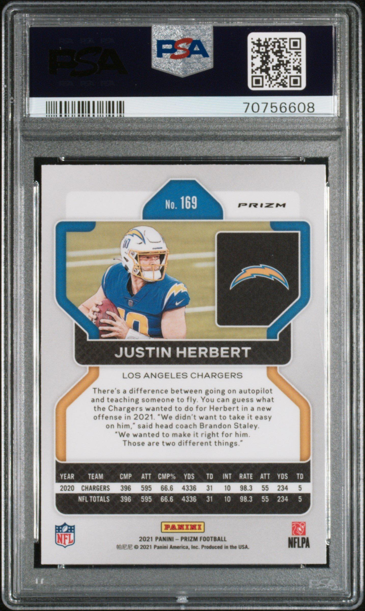 2021 Panini Prizm 169 Justin Herbert Silver Prizm PSA 9