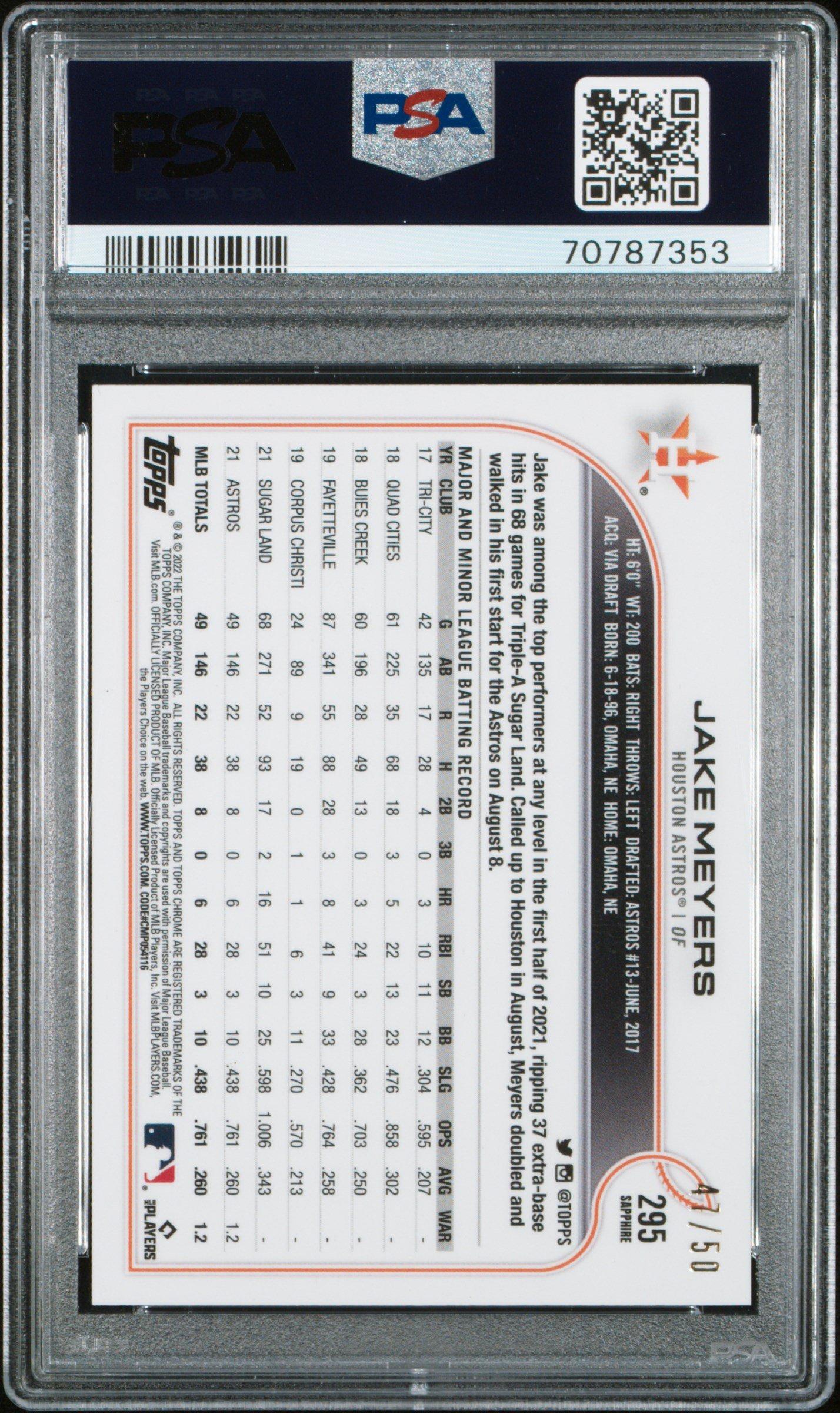 2022 Topps Chrome Sapphire Edition 295 Jake Meyers Gold PSA 9