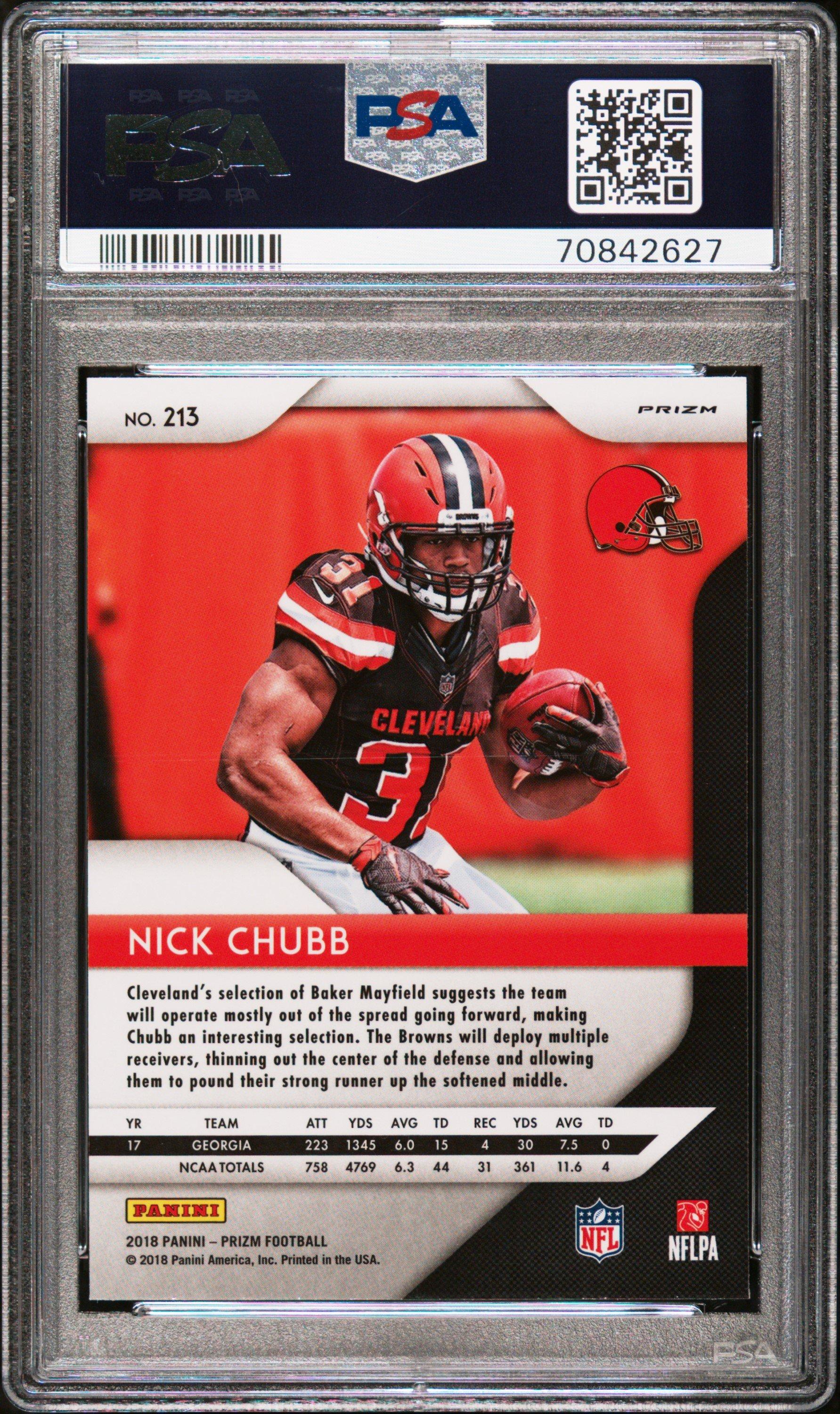 2018 Panini Prizm 213 Nick Chubb Green Prizm PSA 10