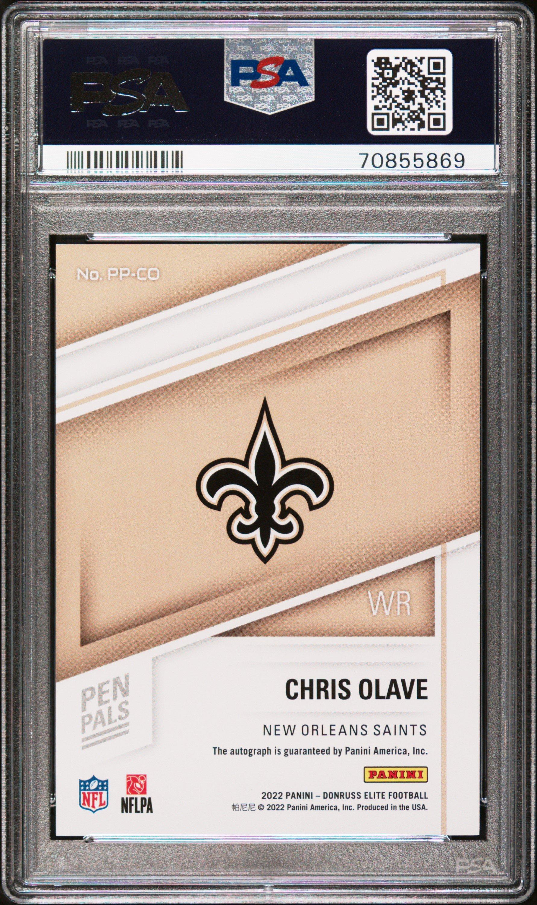 2022 Panini Donruss Elite Pen Pals Autographs Ppco Chris Olave Purple Ink PSA 10